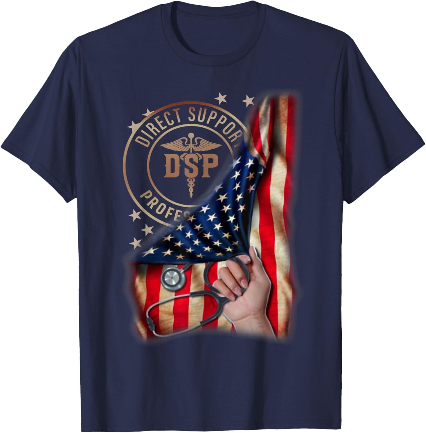 Funny Patriotic DSP USA Flag Nurses Week Gifts 4th of July Women Men T-Shirt - T-Shirt | Navy