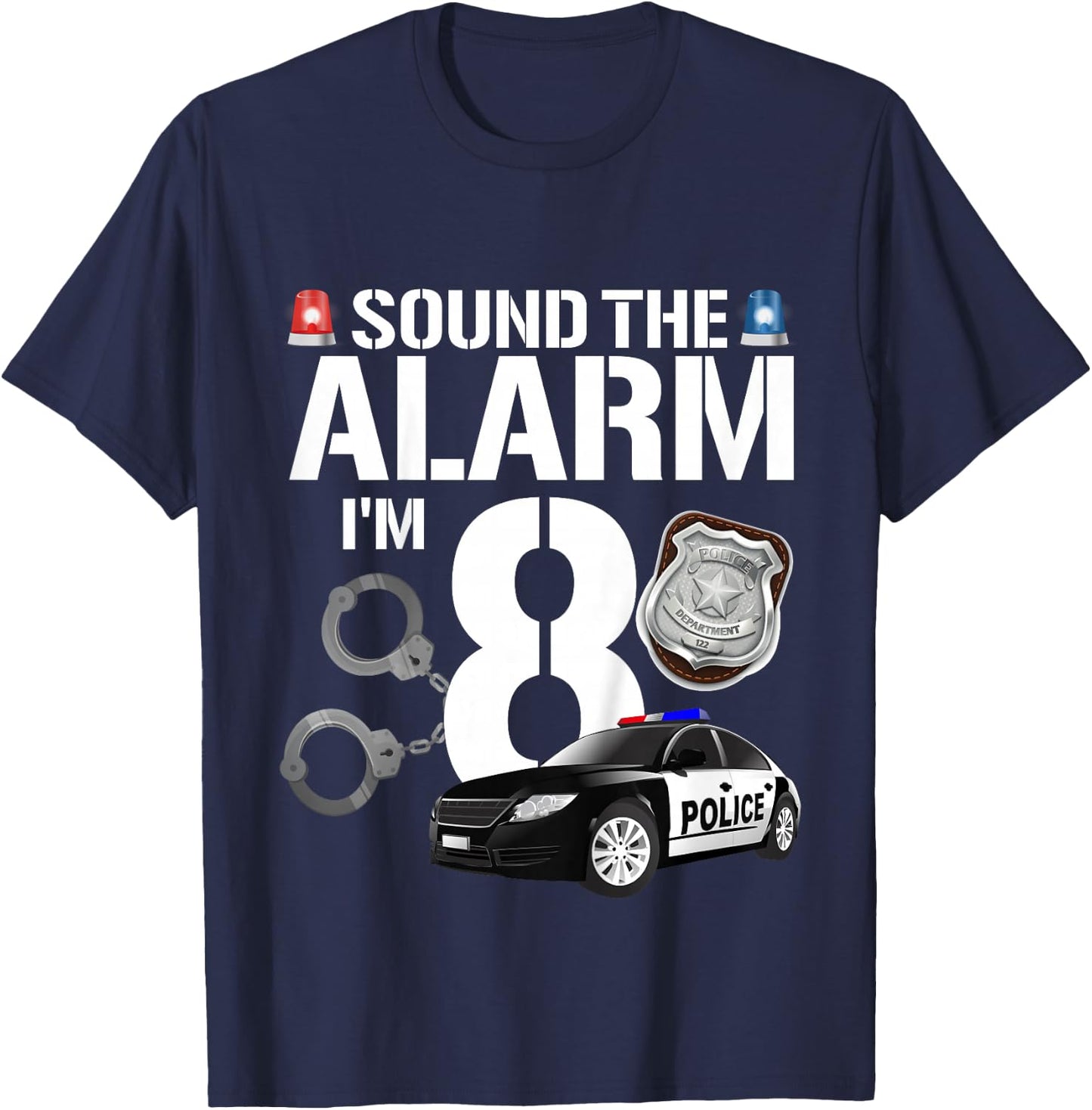 Kids 8 Year Old Police Birthday Officer Cop Car 8th Gift Boy T-Shirt - T-Shirt | Navy