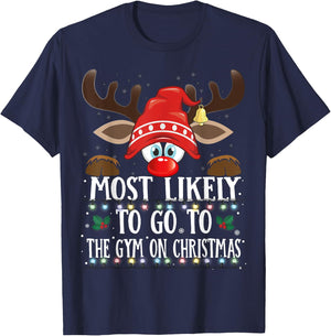 Christmas Matching Most Likely To Go To The Gym PJS T-Shirt - T-Shirt | Navy
