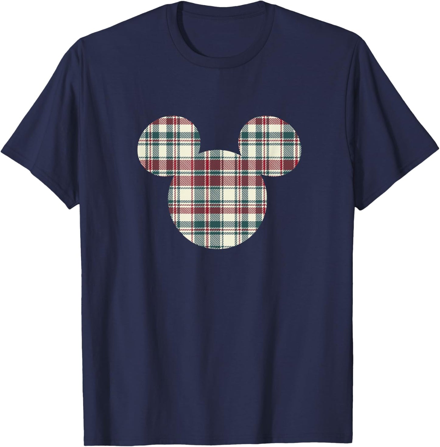 Disney Mickey Mouse Head Icon Christmas Holiday Plaid T-Shirt - T-Shirt | Navy