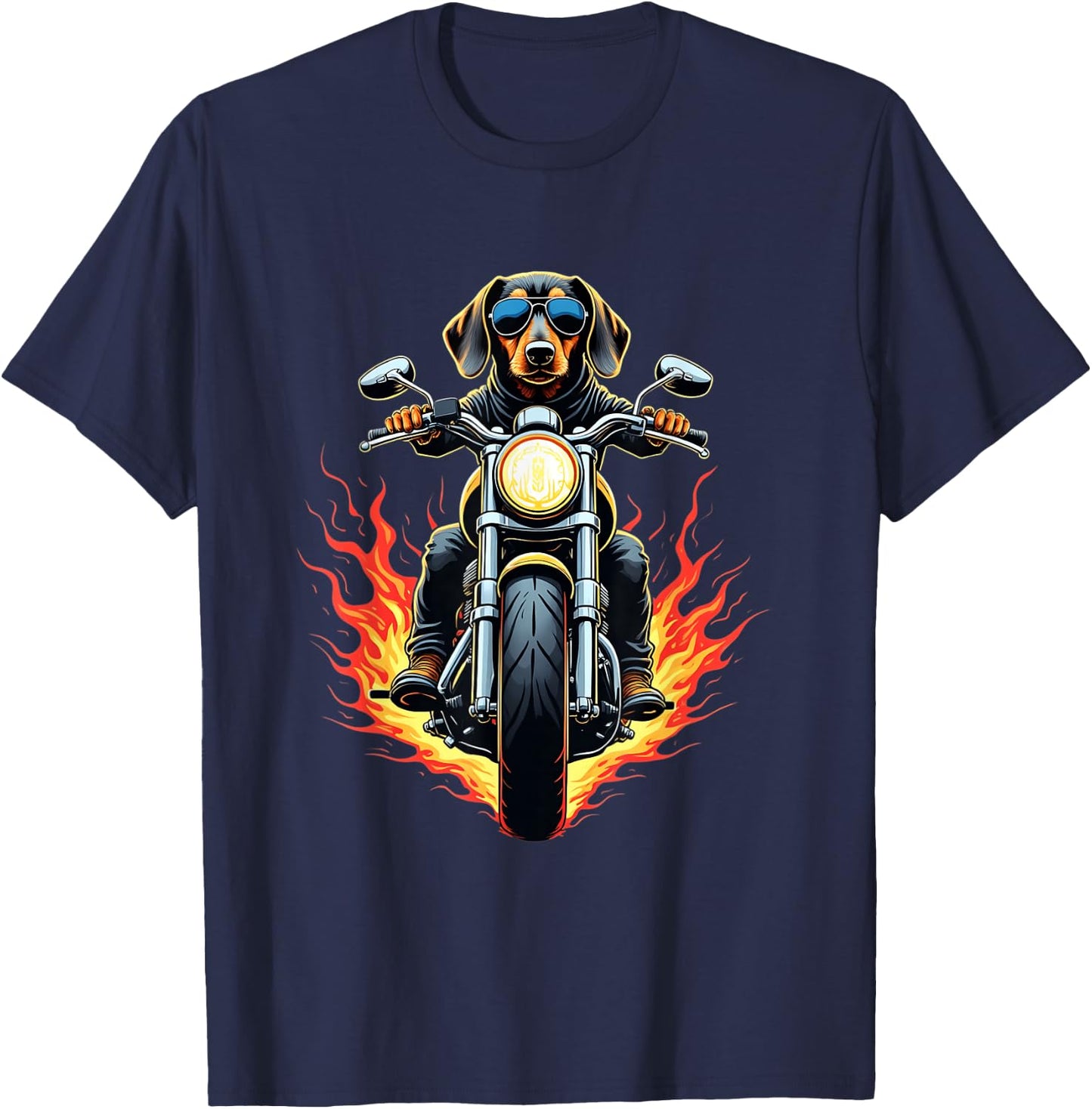 Funny Dachshund Dog Riding a Motorcycle Dachshund Lovers T-Shirt - T-Shirt | Navy
