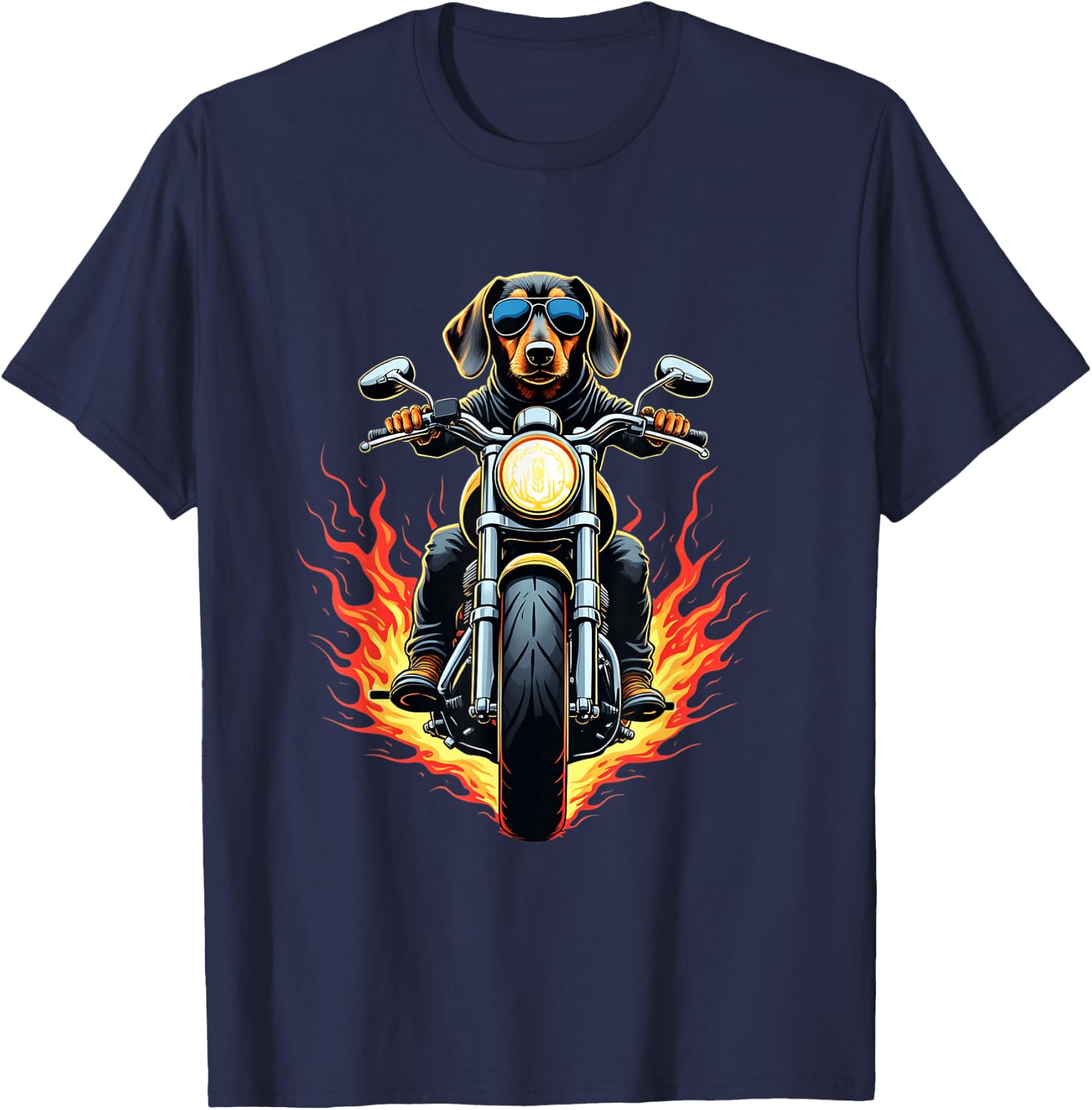 Funny Dachshund Dog Riding a Motorcycle Dachshund Lovers T-Shirt - T-Shirt | Navy