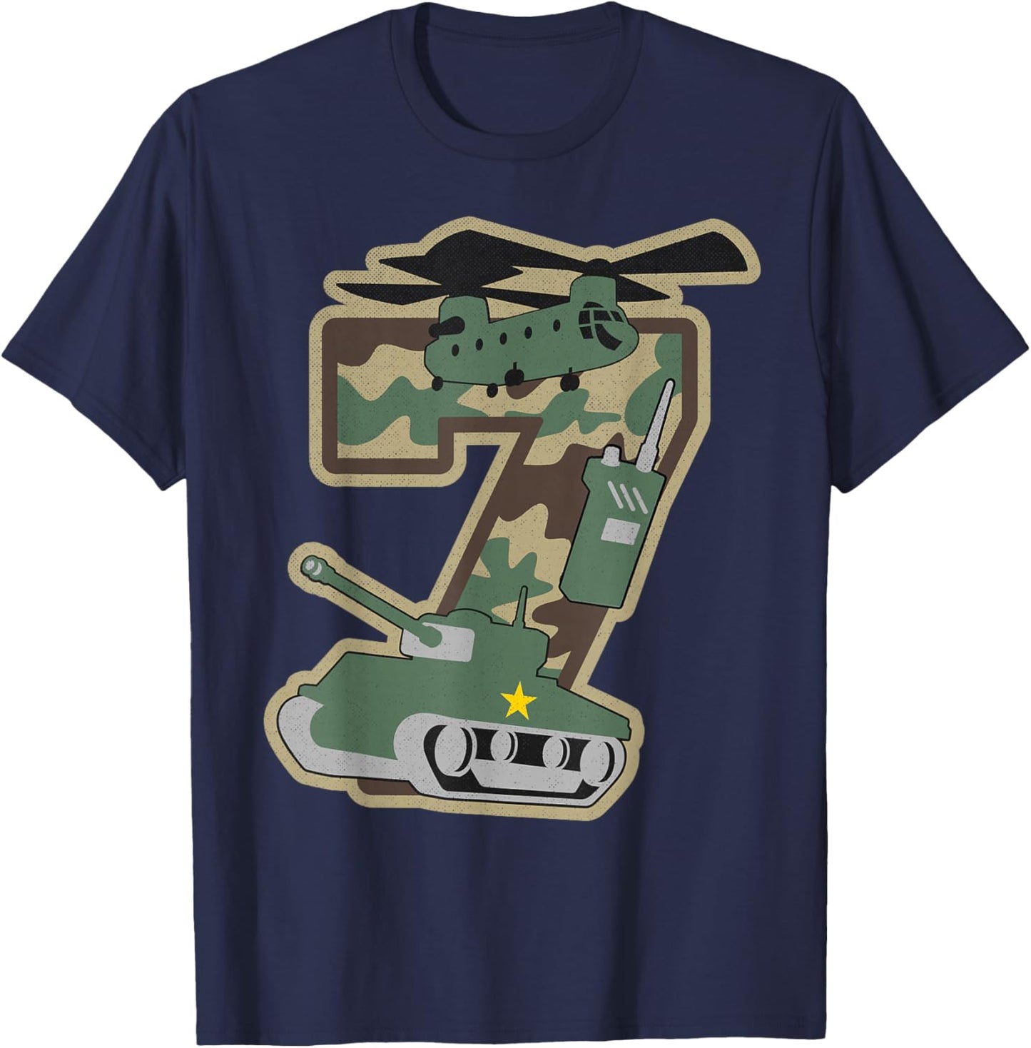 7th Birthday Boy 7 Years Old Little Military Camo Army Funny T-Shirt - T-Shirt | Navy