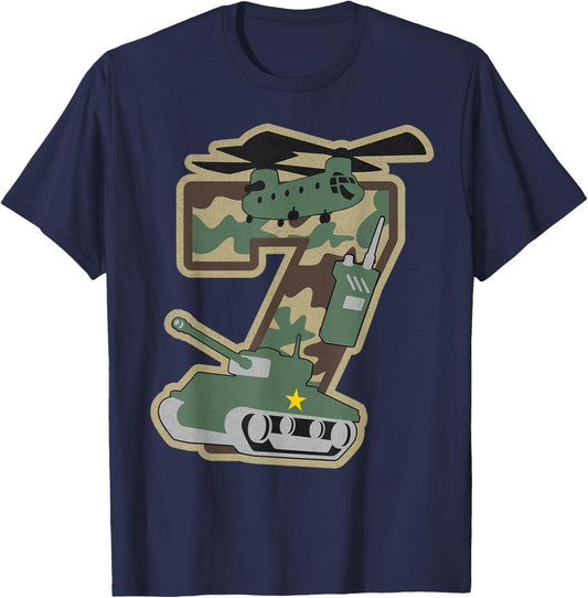 7th Birthday Boy 7 Years Old Little Military Camo Army Funny T-Shirt - T-Shirt | Navy