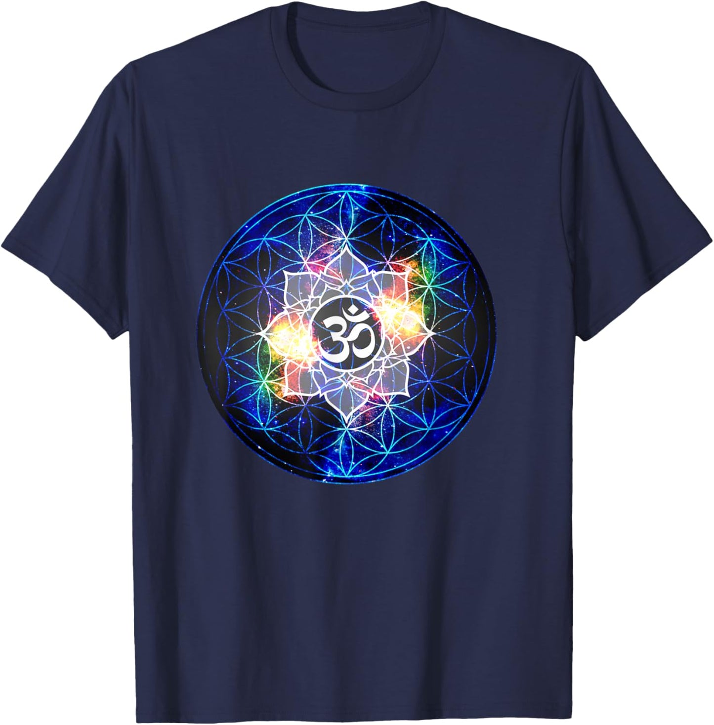 Power Om Flower of Life Sacred Geometry T-Shirt - T-Shirt | Navy