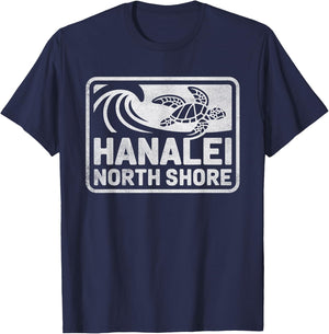 Hanalei North Shore Sea Turtle Kauai Hawaii Retro Hawaiian T-Shirt - T-Shirt | Navy