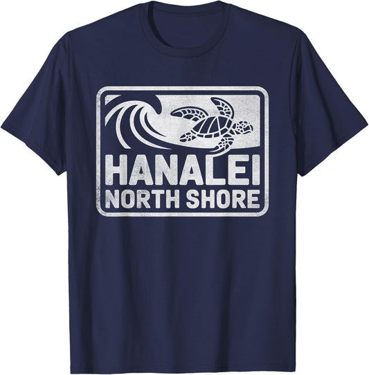 Hanalei North Shore Sea Turtle Kauai Hawaii Retro Hawaiian T-Shirt - T-Shirt | Navy