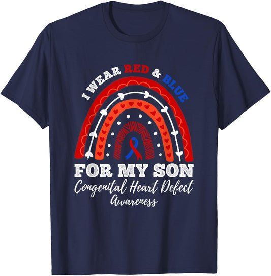 I Wear Red And Blue For My Son CHD Congenital Heart Defect T-Shirt - T-Shirt | Navy