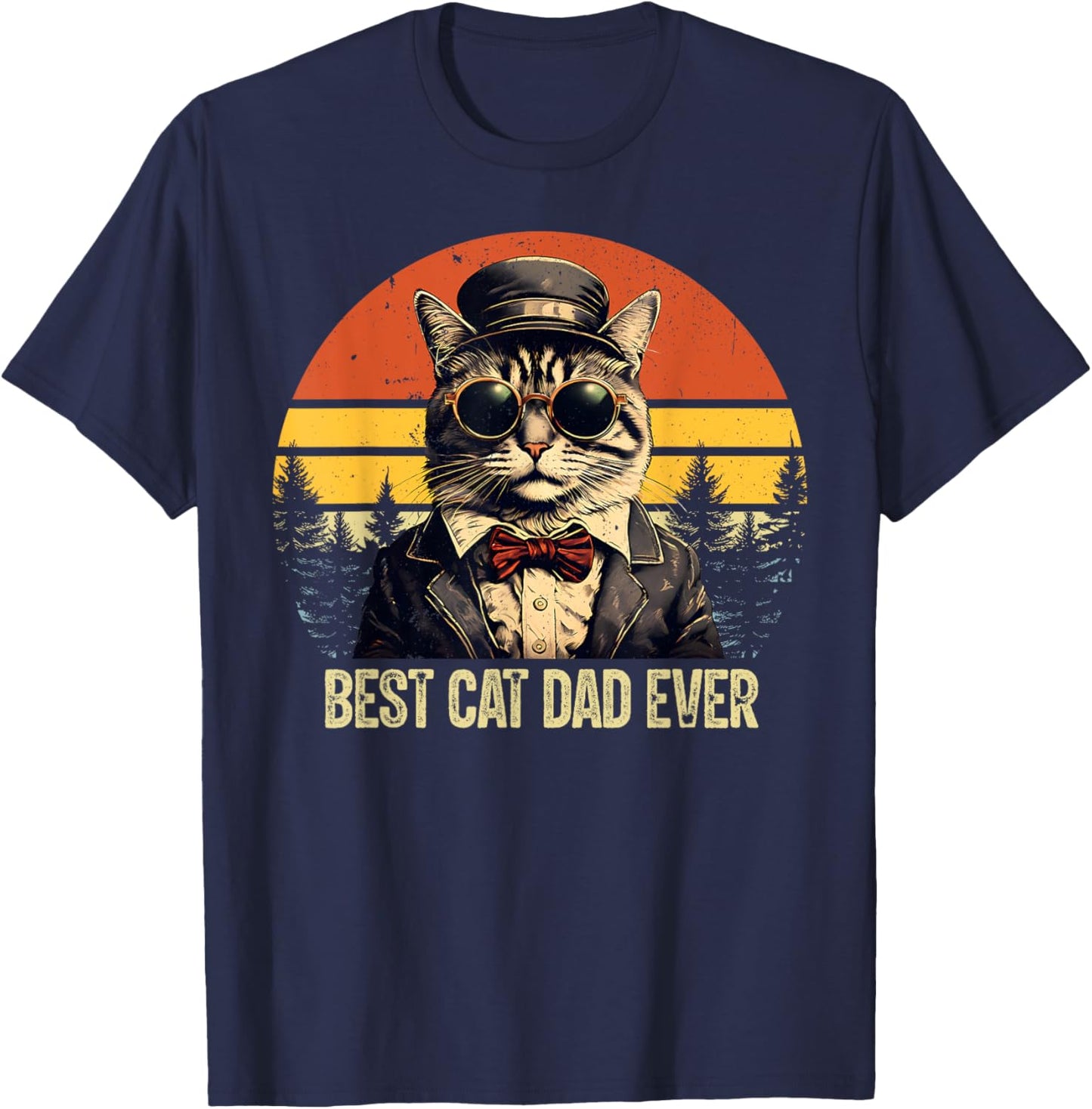 Vintage Best Cat Dad Ever Cat Daddy Father's Day T-Shirt - T-Shirt | Navy