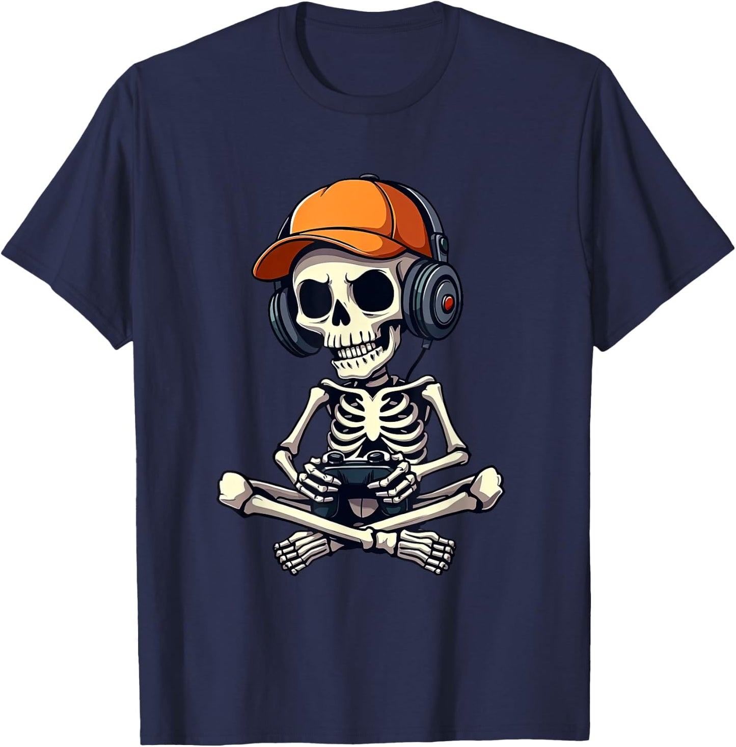 Halloween Skeleton Gamer For Kids Boys Video Gaming T-Shirt - T-Shirt | Navy