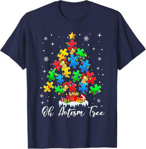 Autism Awareness Christmas Tree Holiday Gifts Black Short Sleeve Small T-Shirt - T-Shirt | Navy