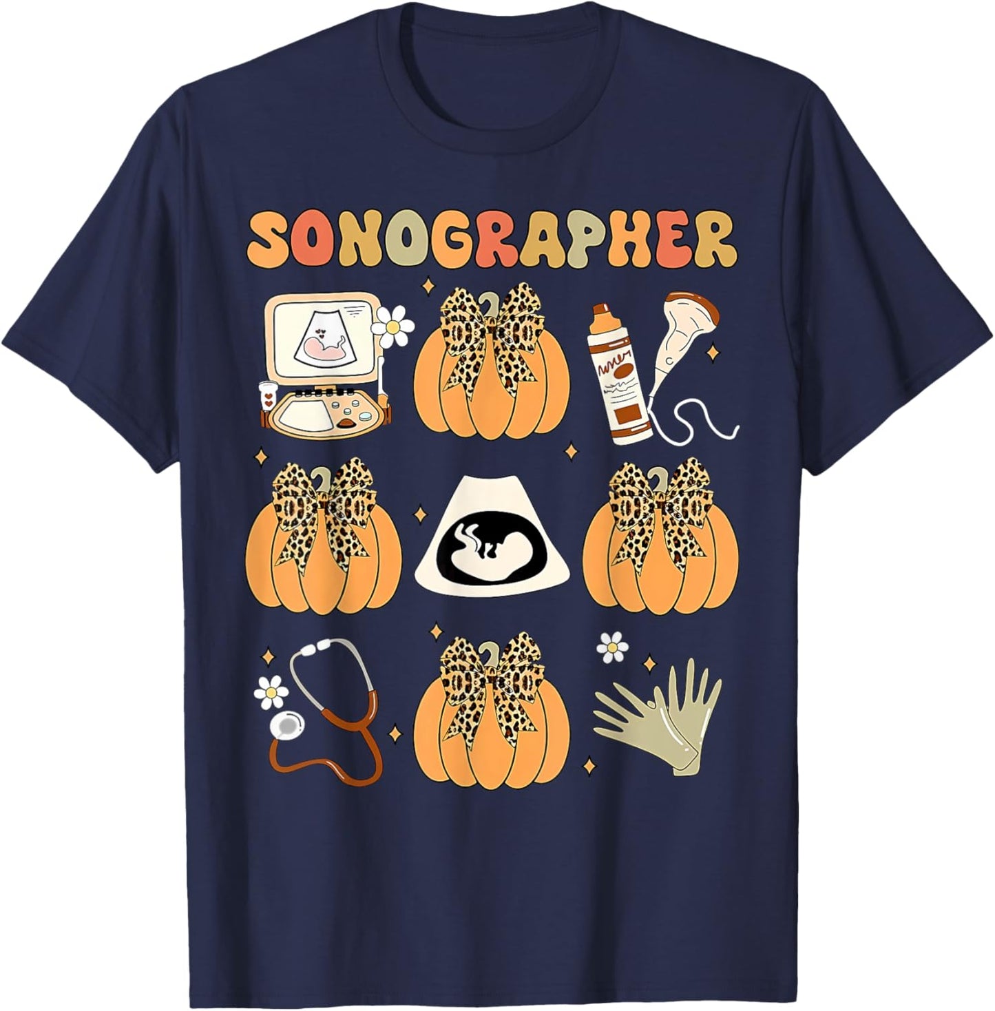 Coquette Sonographer Fall Ultrasound Tech Nurse Thanksgiving T-Shirt - T-Shirt | Navy