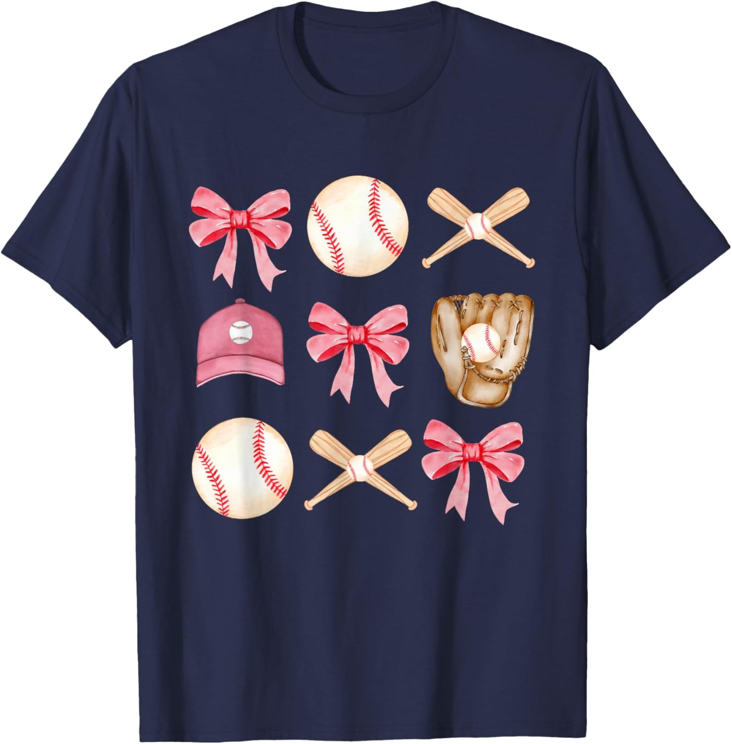 Baseball Mom Coquette Mothers Day Women Girls Baseball Mama T-Shirt - T-Shirt | Navy