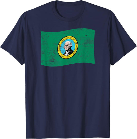 Washington Waving State Flag – WA Washingtonian T-Shirt - T-Shirt | Navy