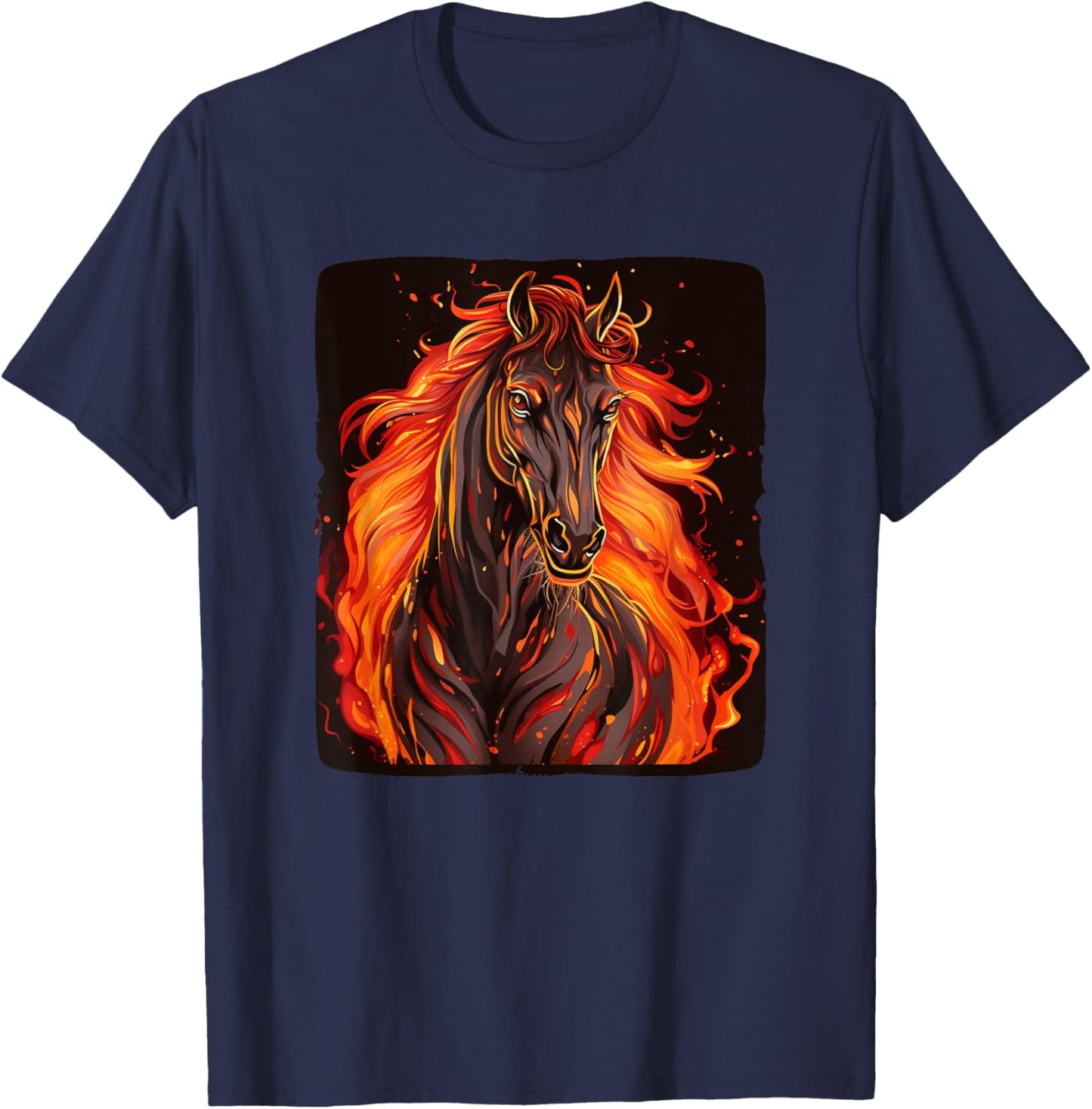 Cool horse with fire and flames for horses and animals fans T-Shirt - T-Shirt | Navy
