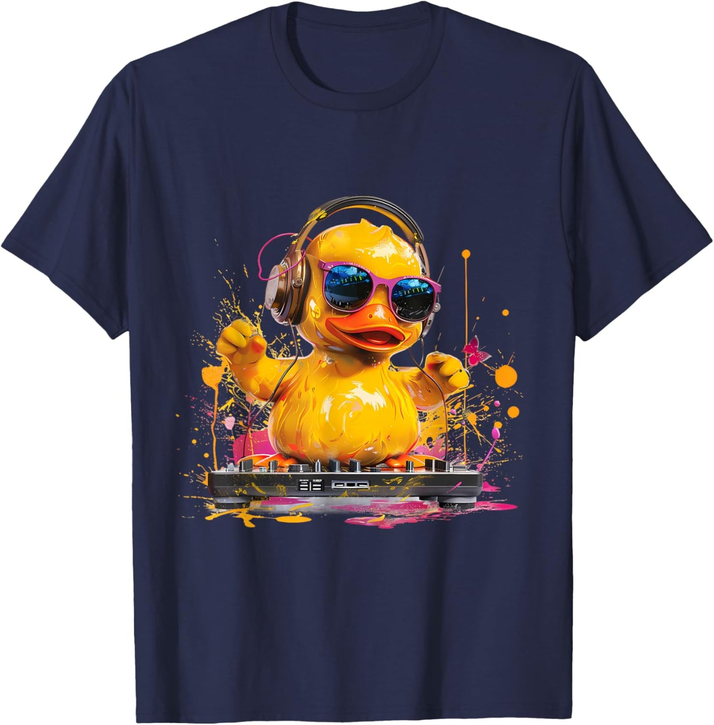Rubber Duck Turntable DJ Music DJ Rubber Duckie Watercolor T-Shirt - T-Shirt | Navy
