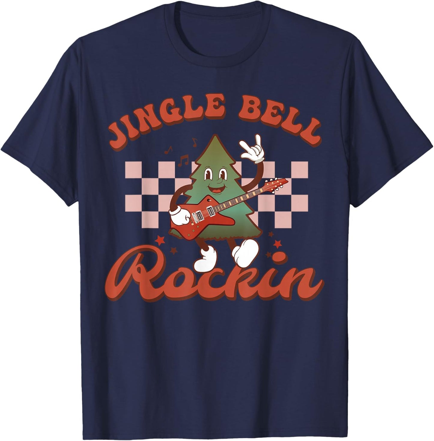 Jingle Bell Rocking Cute Christmas Rock n Roll Guitar Retro T-Shirt - T-Shirt | Navy