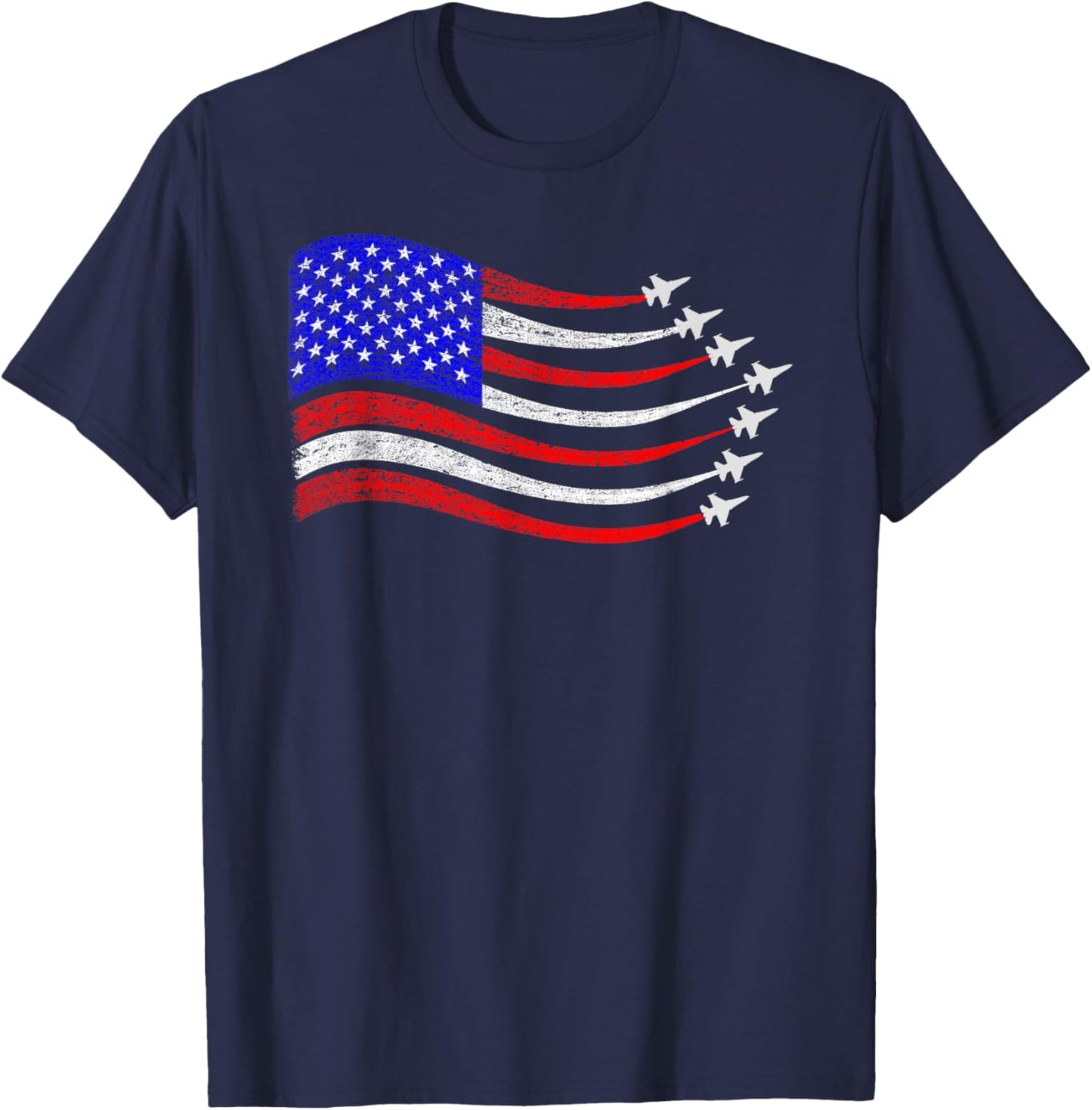 American Patriotic Fighter Jets USA Flag Waving 4th of July T-Shirt - T-Shirt | Navy