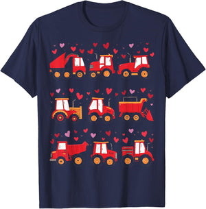 Kids Valentines Day Construction Trucks I Dig You Hearts T-Shirt - T-Shirt | Navy