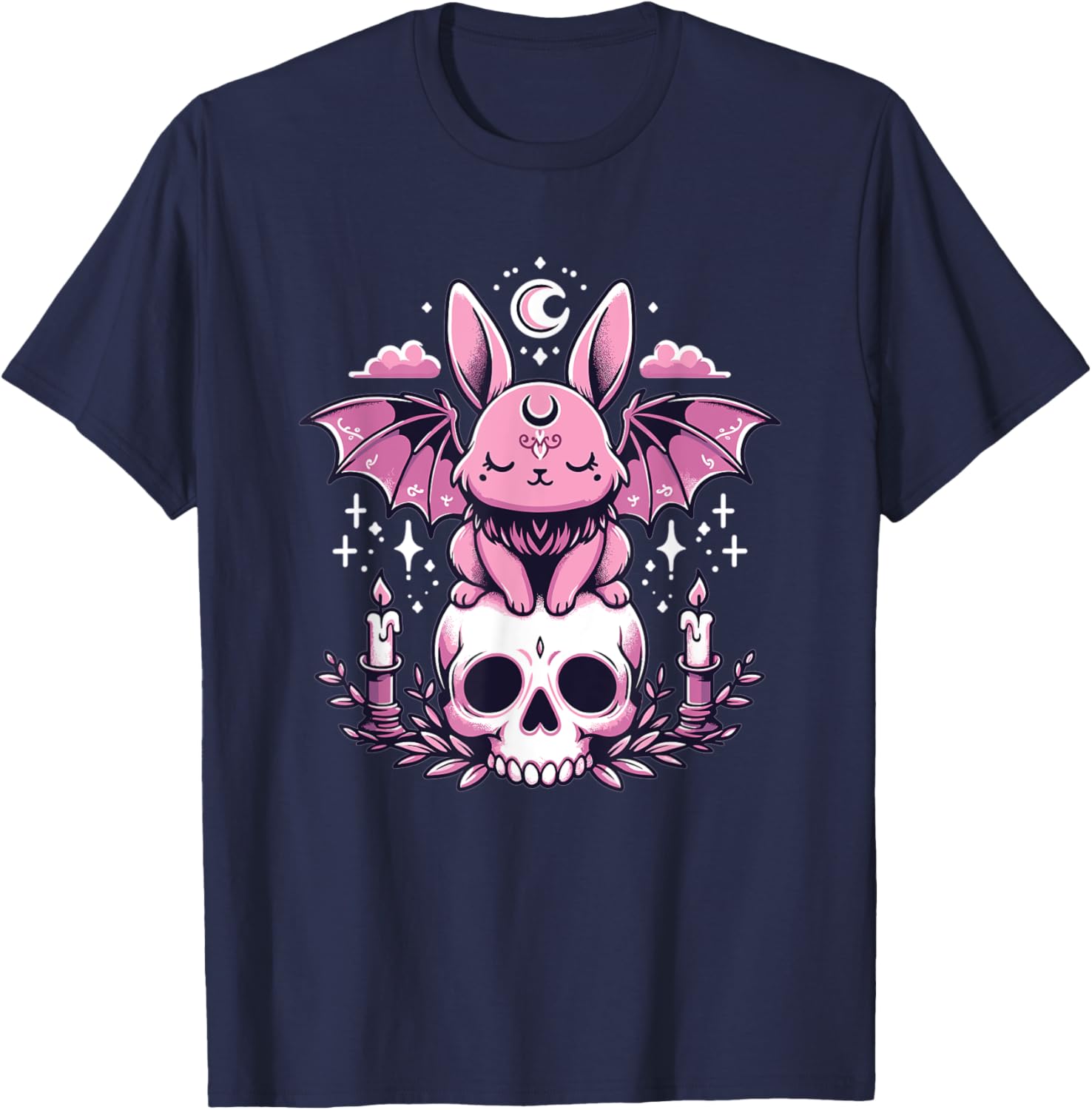 Kawaii Pastel Goth Cute Creepy Bunny Bat Skeleton T-Shirt - T-Shirt | Navy