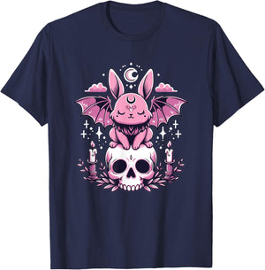 Kawaii Pastel Goth Cute Creepy Bunny Bat Skeleton T-Shirt - T-Shirt | Navy
