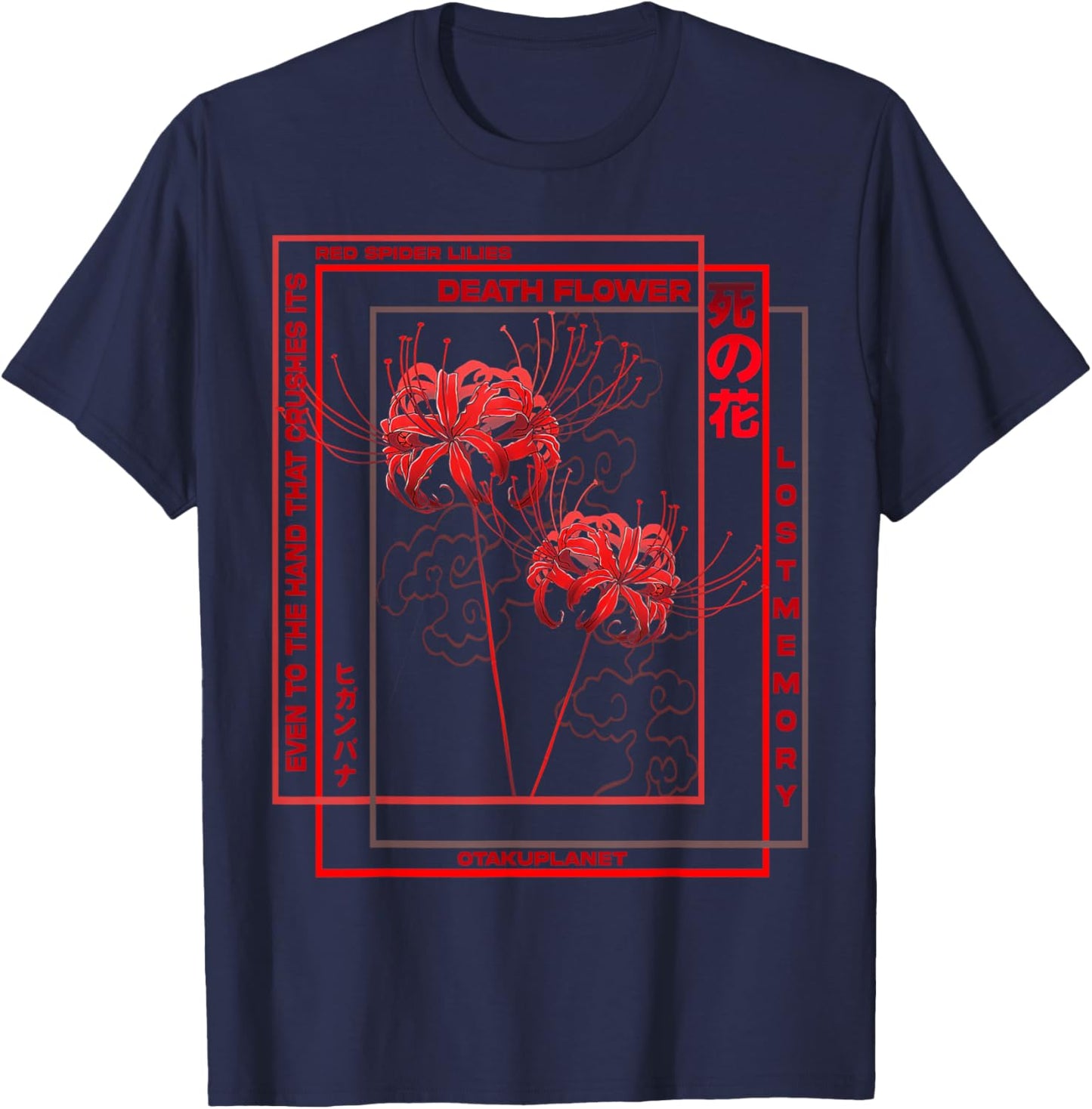 Japanese Spider Lily Soft Grunge Anime Aesthetic Flower T-Shirt - T-Shirt | Navy