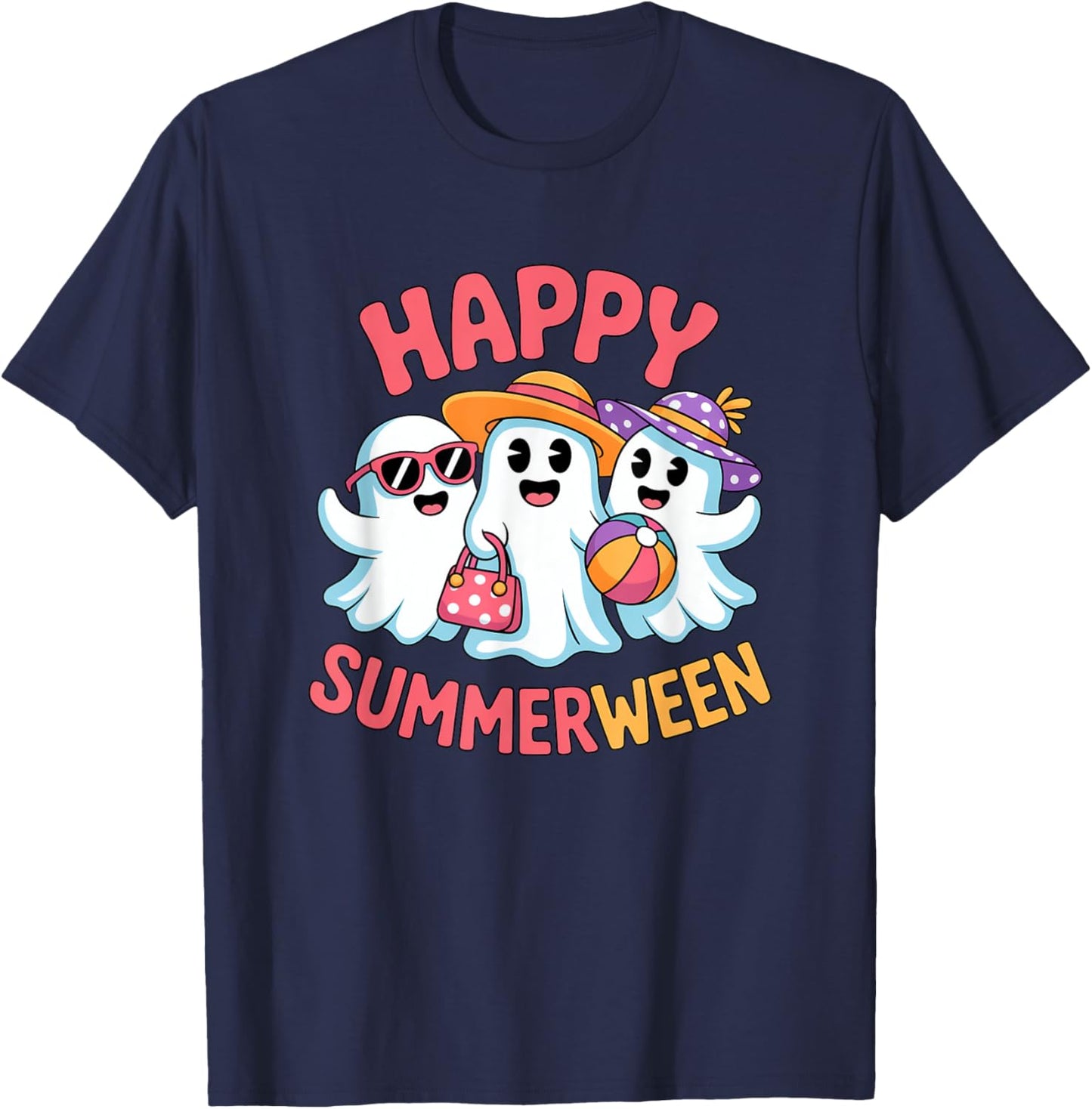 Happy Summerween Beach Skeleton Halloween Summer Scary Fun T-Shirt - T-Shirt | Navy