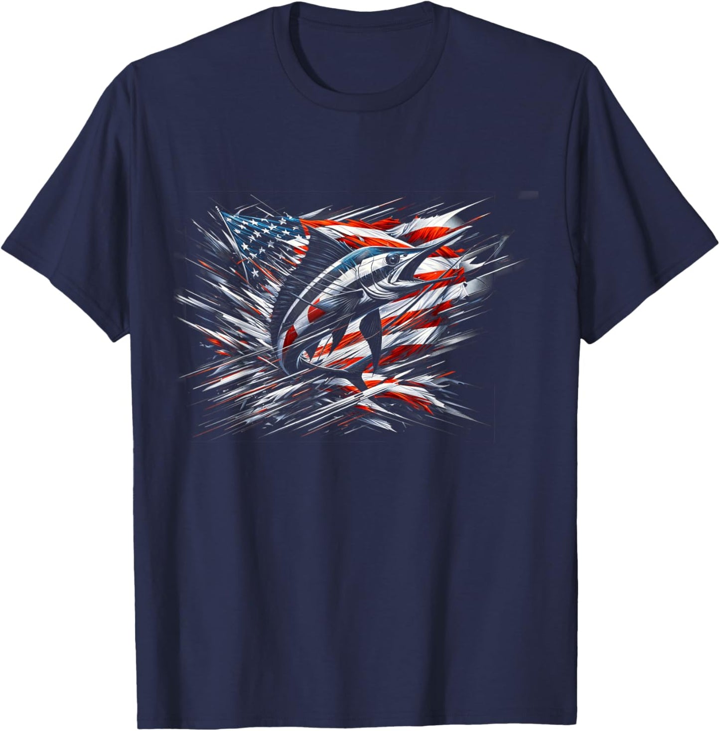 Sailfish American Flag Patriotic Fishing Graphic Design Women Men T-Shirt - T-Shirt | Navy
