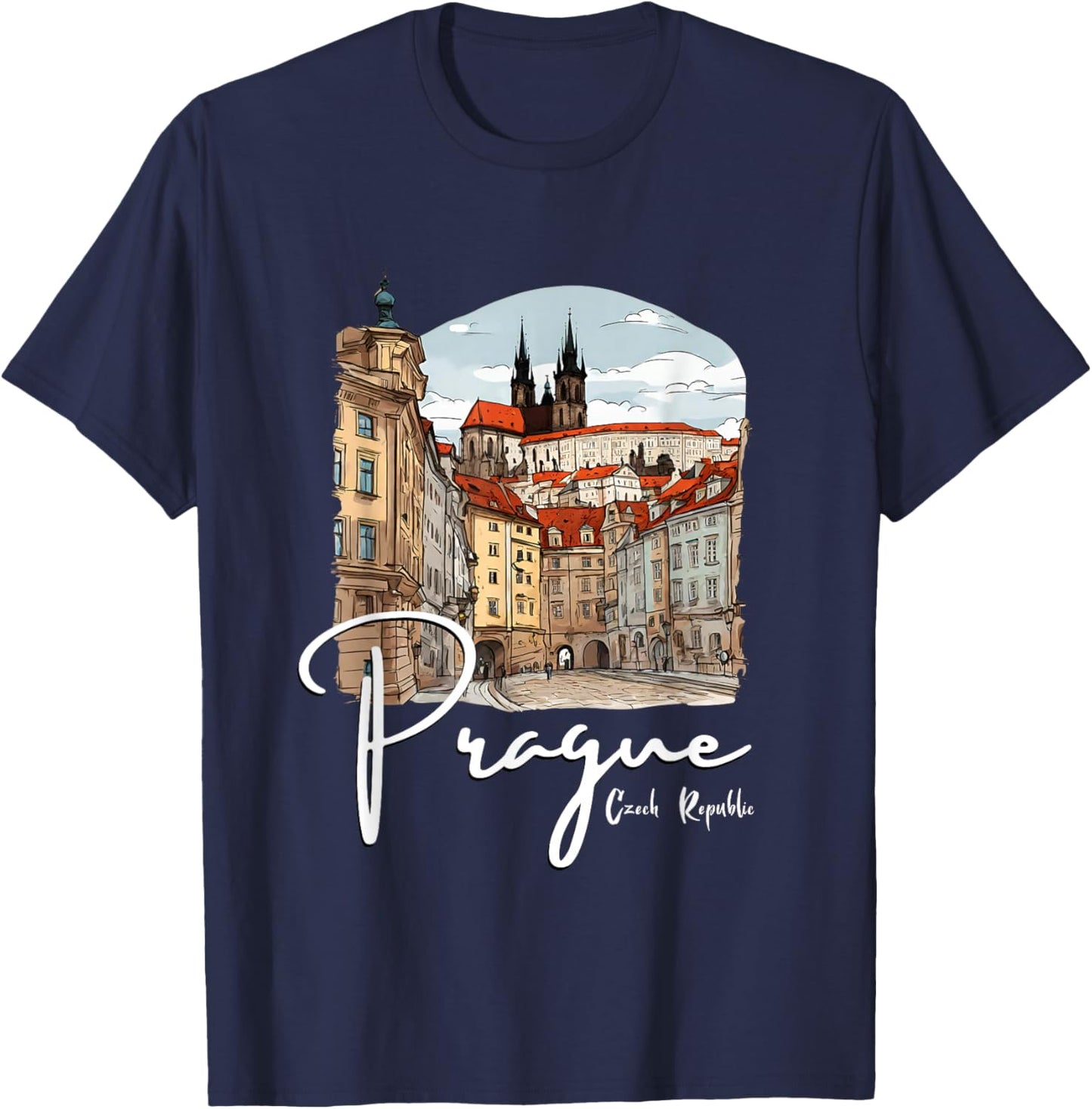 Prague Czech Republic Sketch Souvenir Prague T-Shirt - T-Shirt | Navy