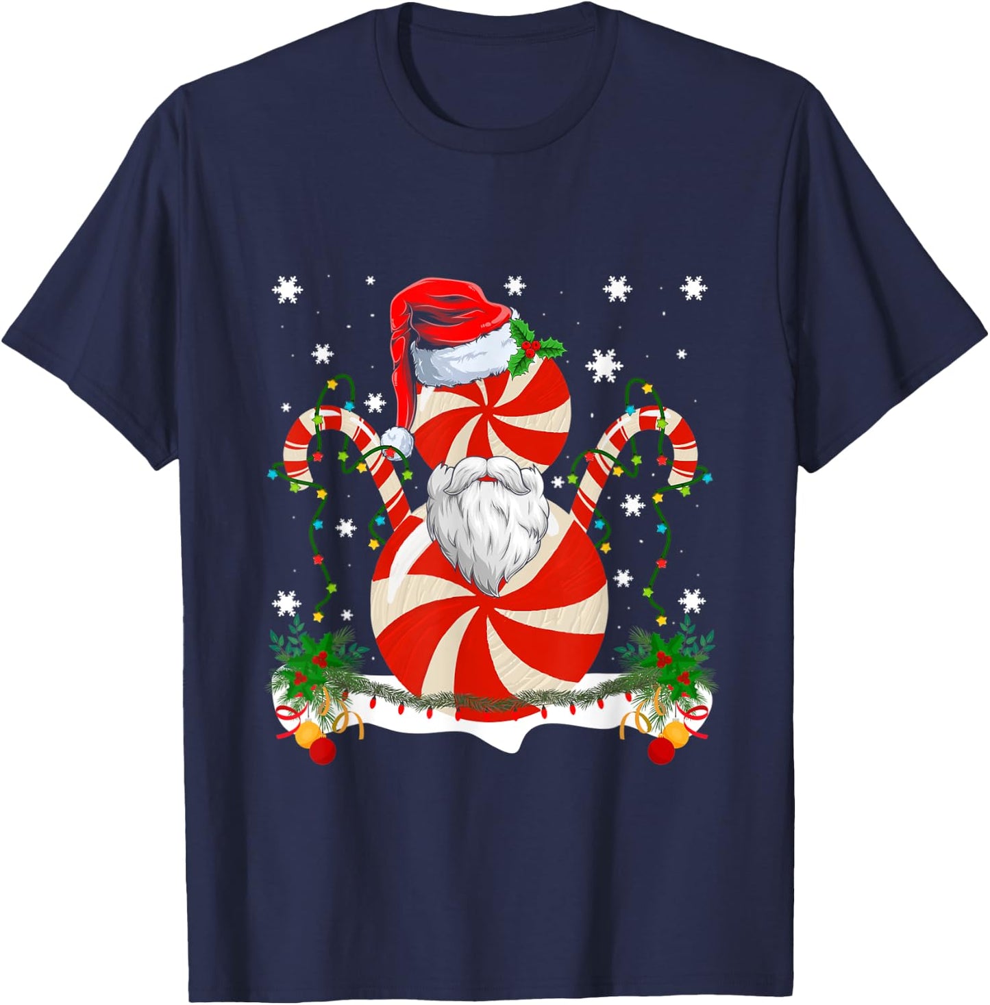 Funny Christmas Peppermint Candy Cane Snowman Decoration T-Shirt - T-Shirt | Navy