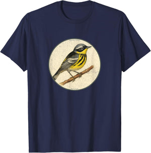 Colorful Retro Magnolia Warbler Bird Design T-Shirt - T-Shirt | Navy