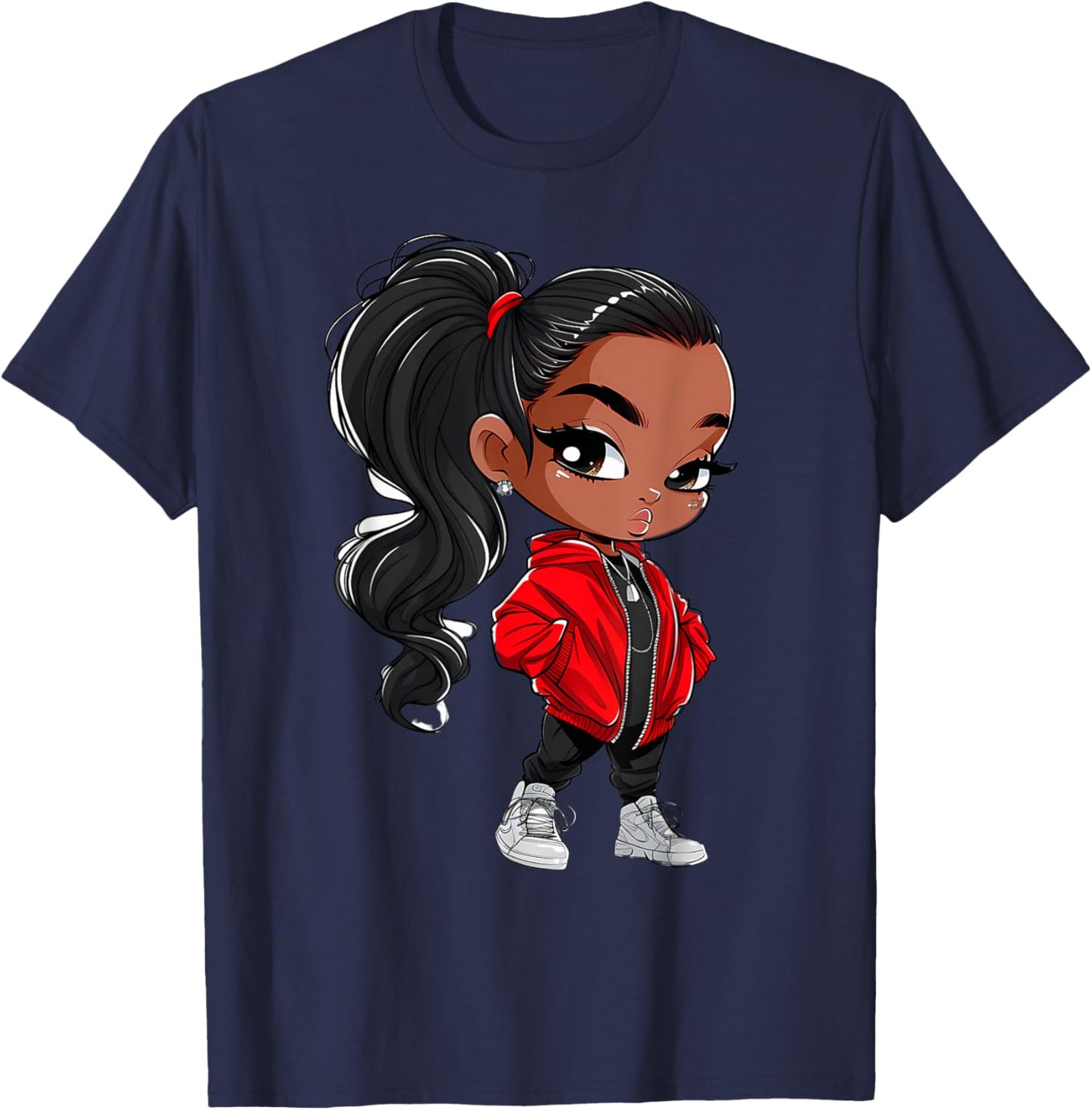 Black Queen Melanin Sistas Women Curly Afro American T-Shirt - T-Shirt | Navy