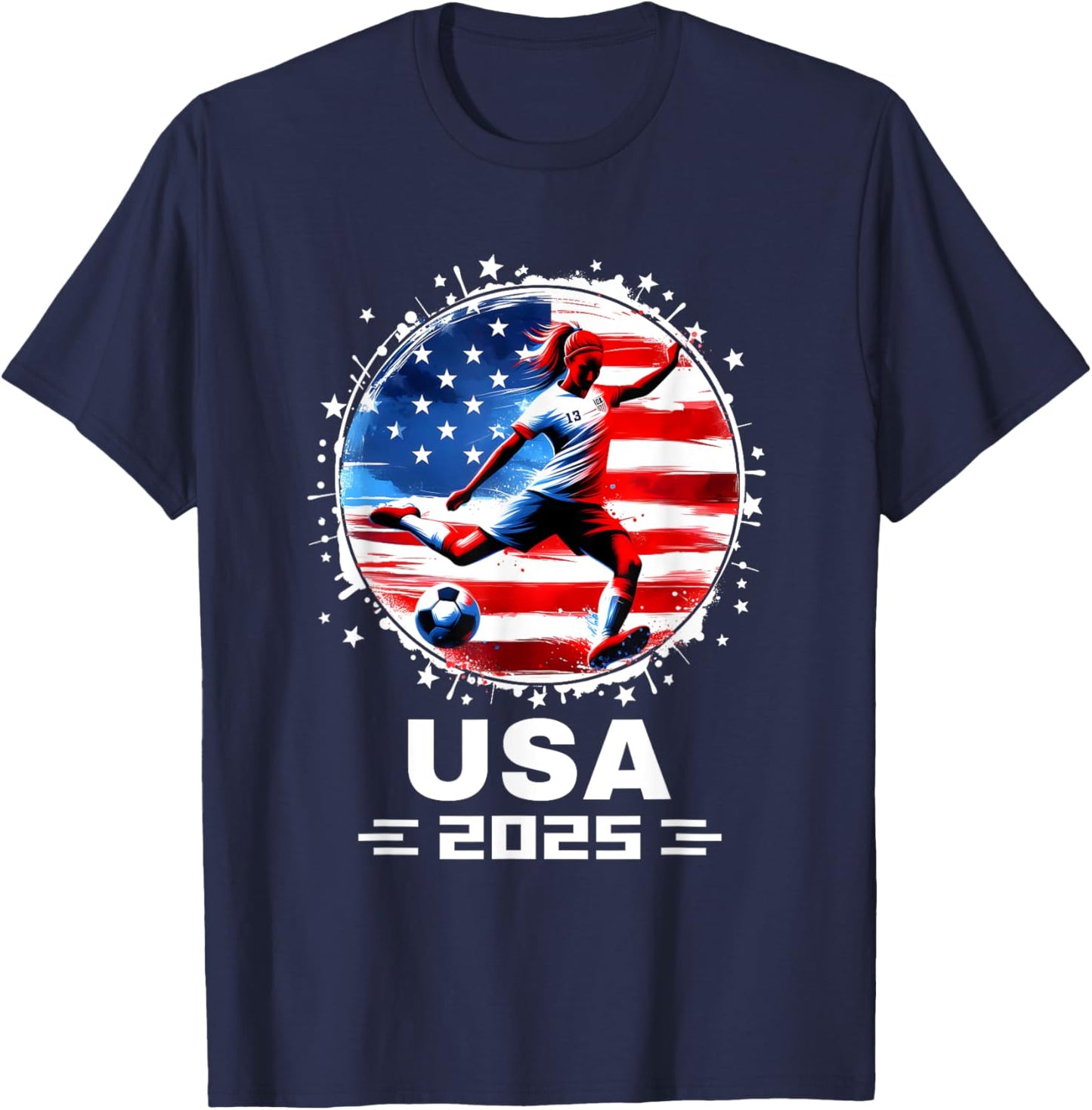 American Flag Soccer Team Women's Soccer Girls Soccer 2025 T-Shirt - T-Shirt | Navy