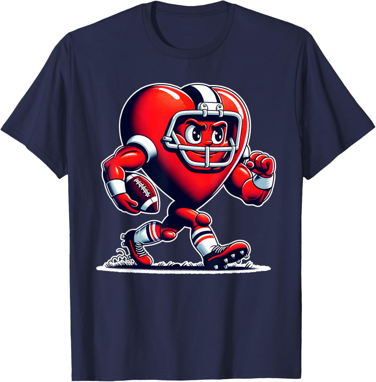 Valentine's Day Heart Football Player Retro Style T-Shirt - T-Shirt | Navy