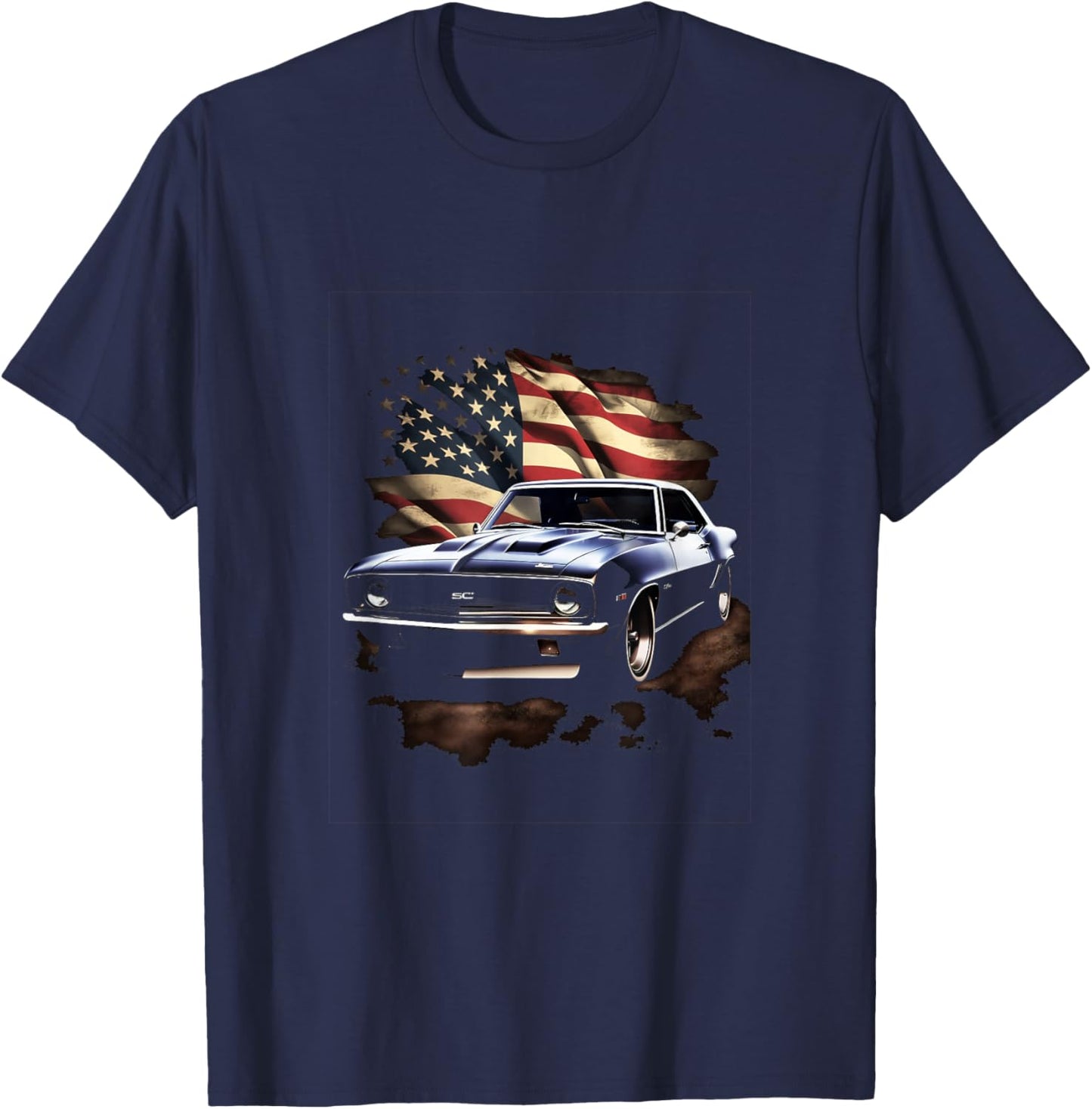 Muscle Car American USA Flag Vintage Car T-Shirt - T-Shirt | Navy