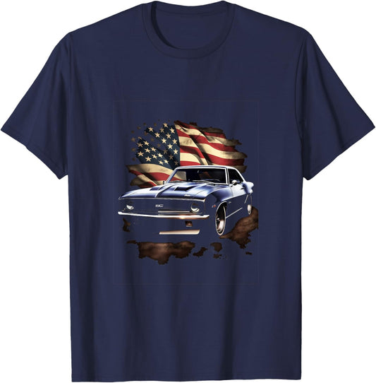 Muscle Car American USA Flag Vintage Car T-Shirt - T-Shirt | Navy