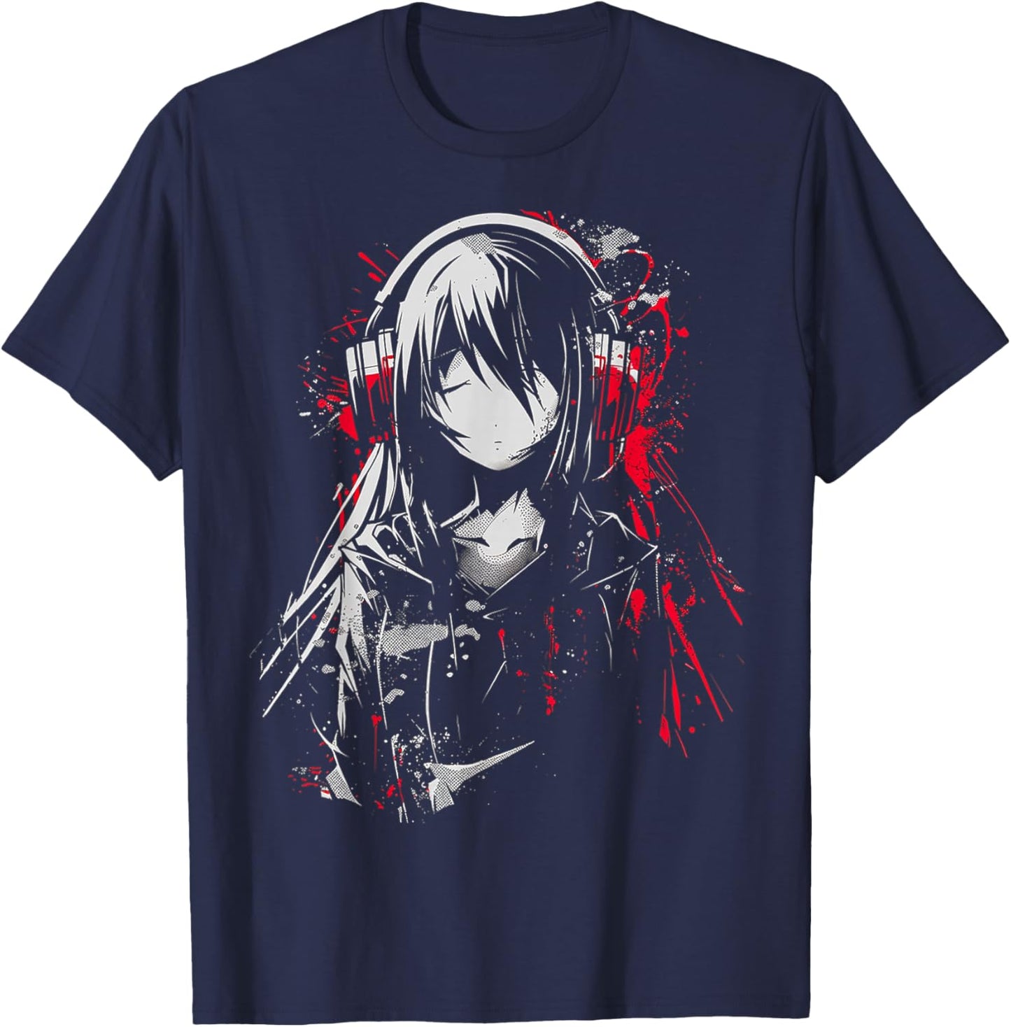 Anime Manga Motif Headphone Artwork Anime T-Shirt - T-Shirt | Navy