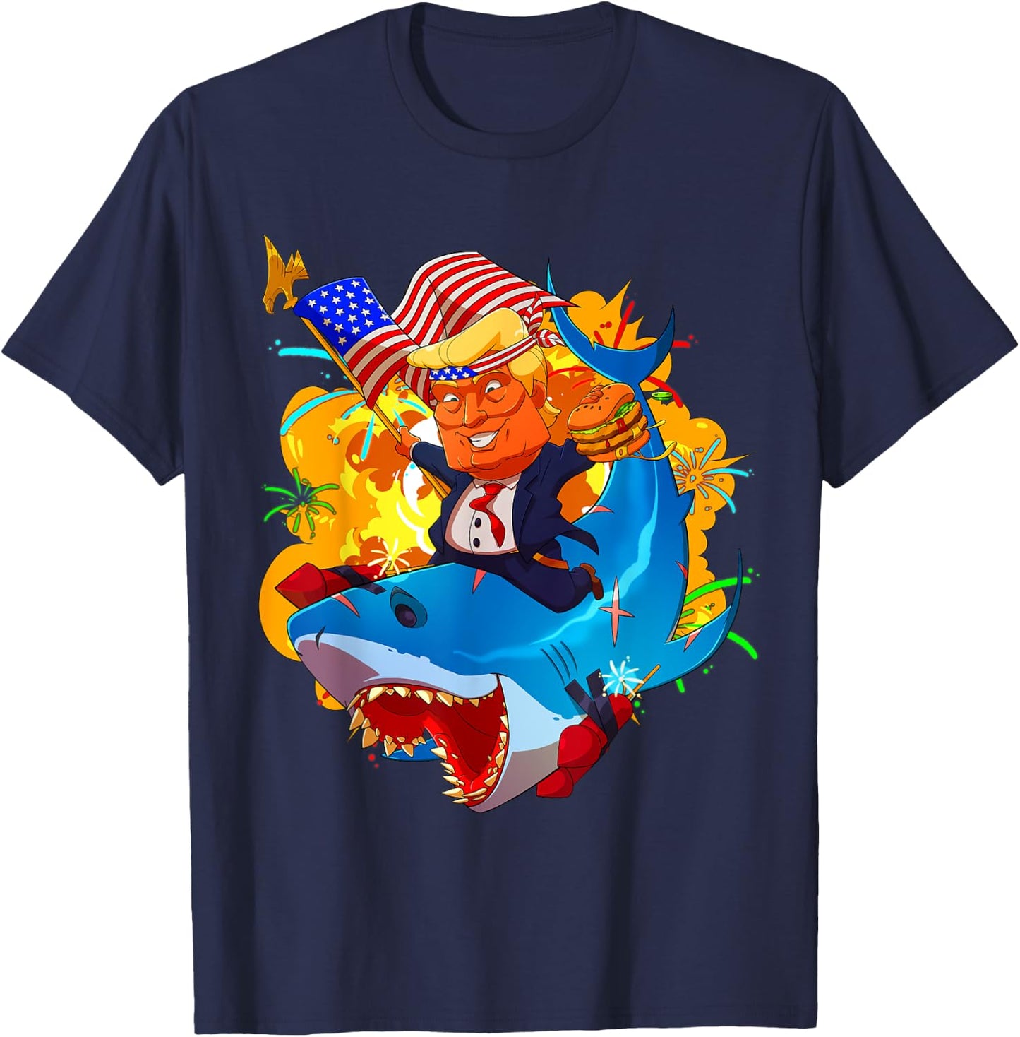 Trump Shark Patriotic Unique 4th of July American Flag T-Shirt - T-Shirt | Navy