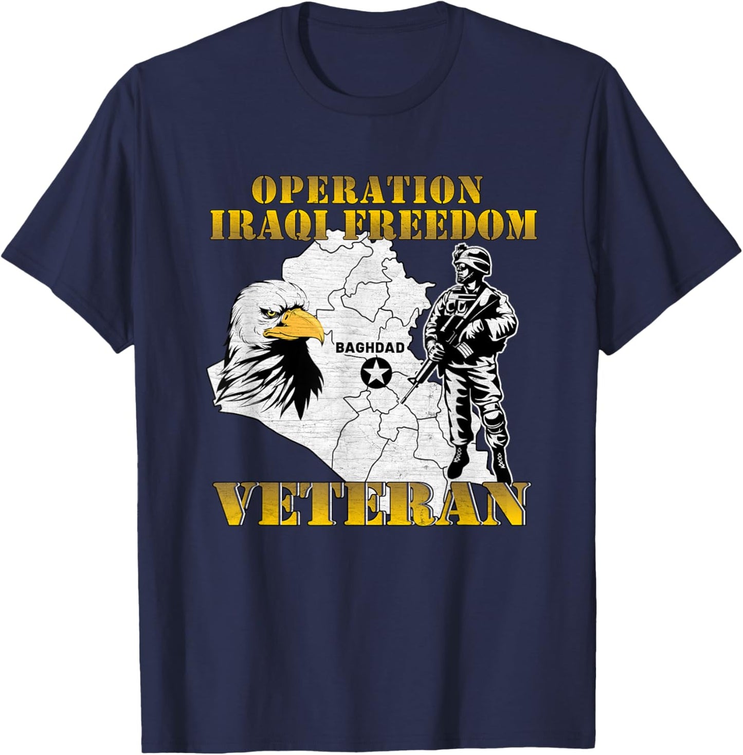 Operation Iraqi Freedom OIF Combat Veteran Vintage Black Adults T-Shirt - T-Shirt | Navy
