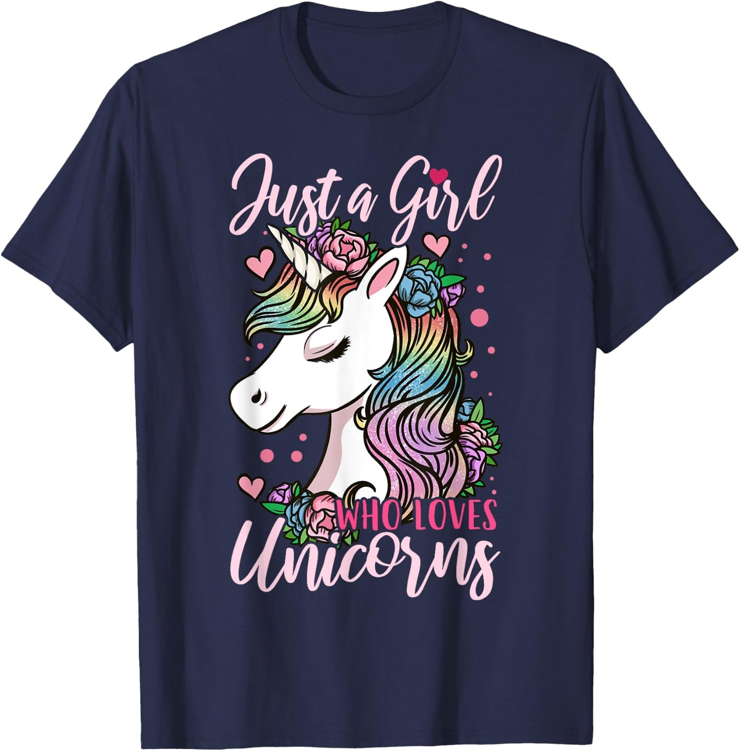 Unicorn Just a Girl Who Loves Unicorns Gift T-Shirt - T-Shirt | Navy