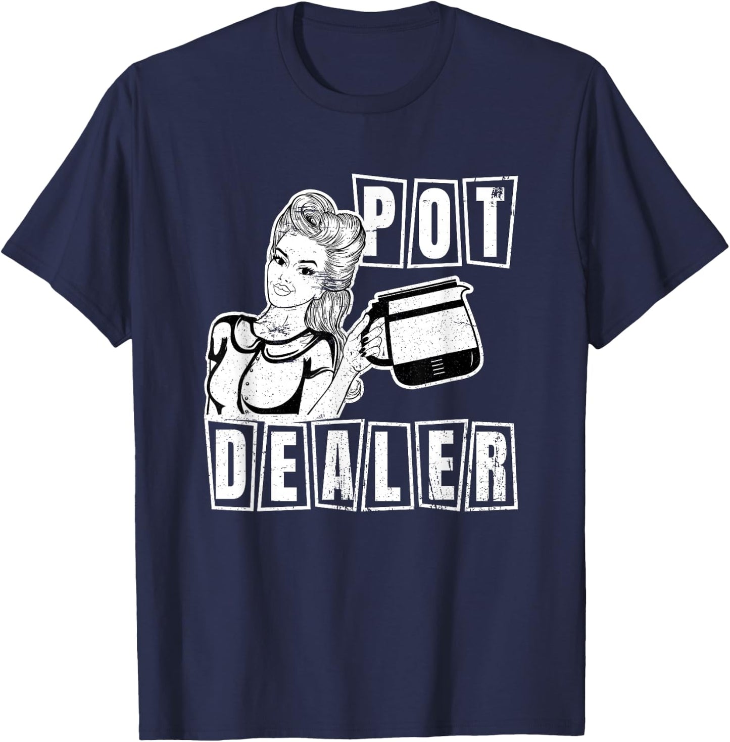 Funny Diner Waitress Retro Server Coffee Pot Dealer T-Shirt - T-Shirt | Navy