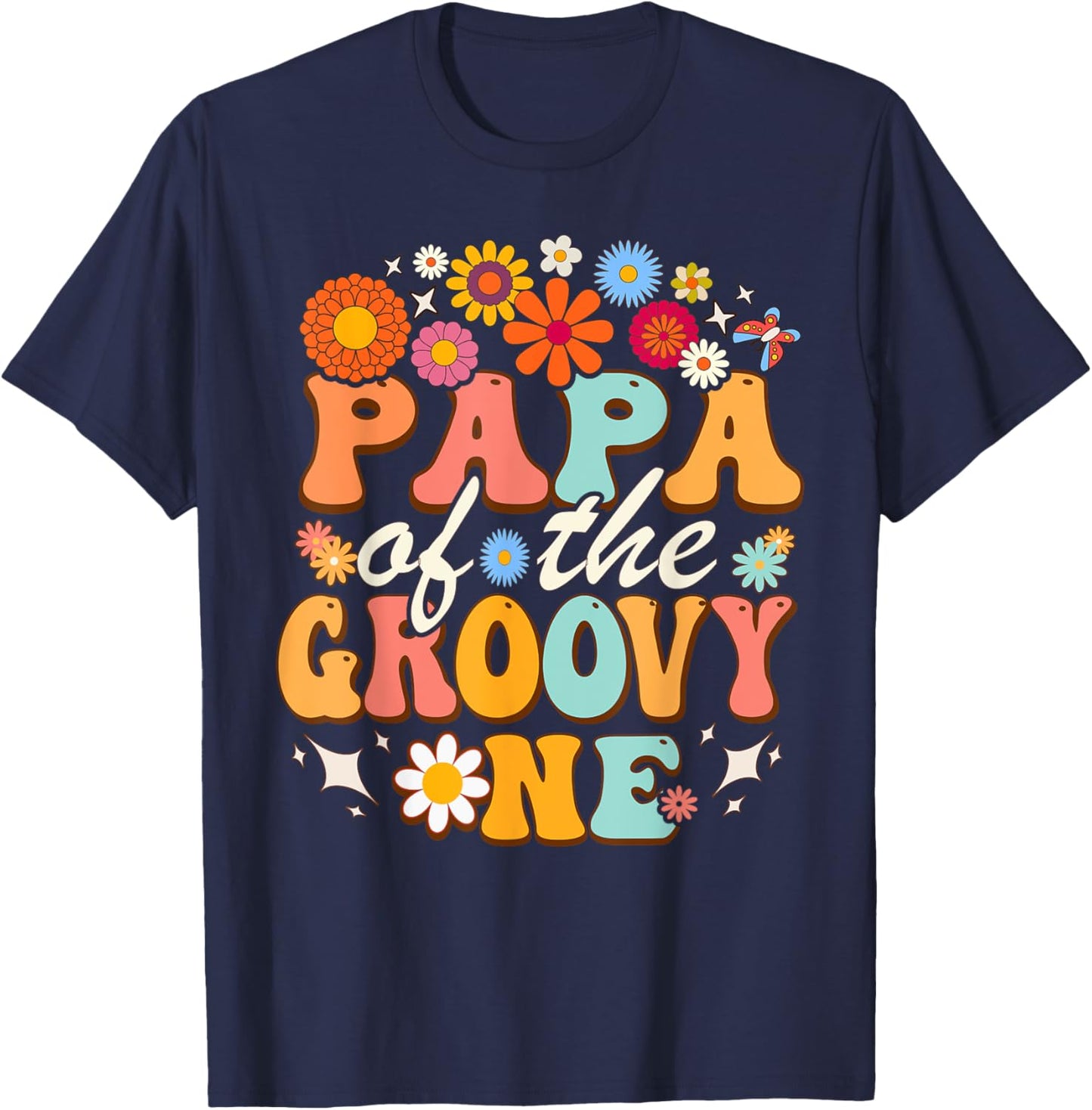 Papa of Groovy One Matching Family First Birthday Party T-Shirt - T-Shirt | Navy