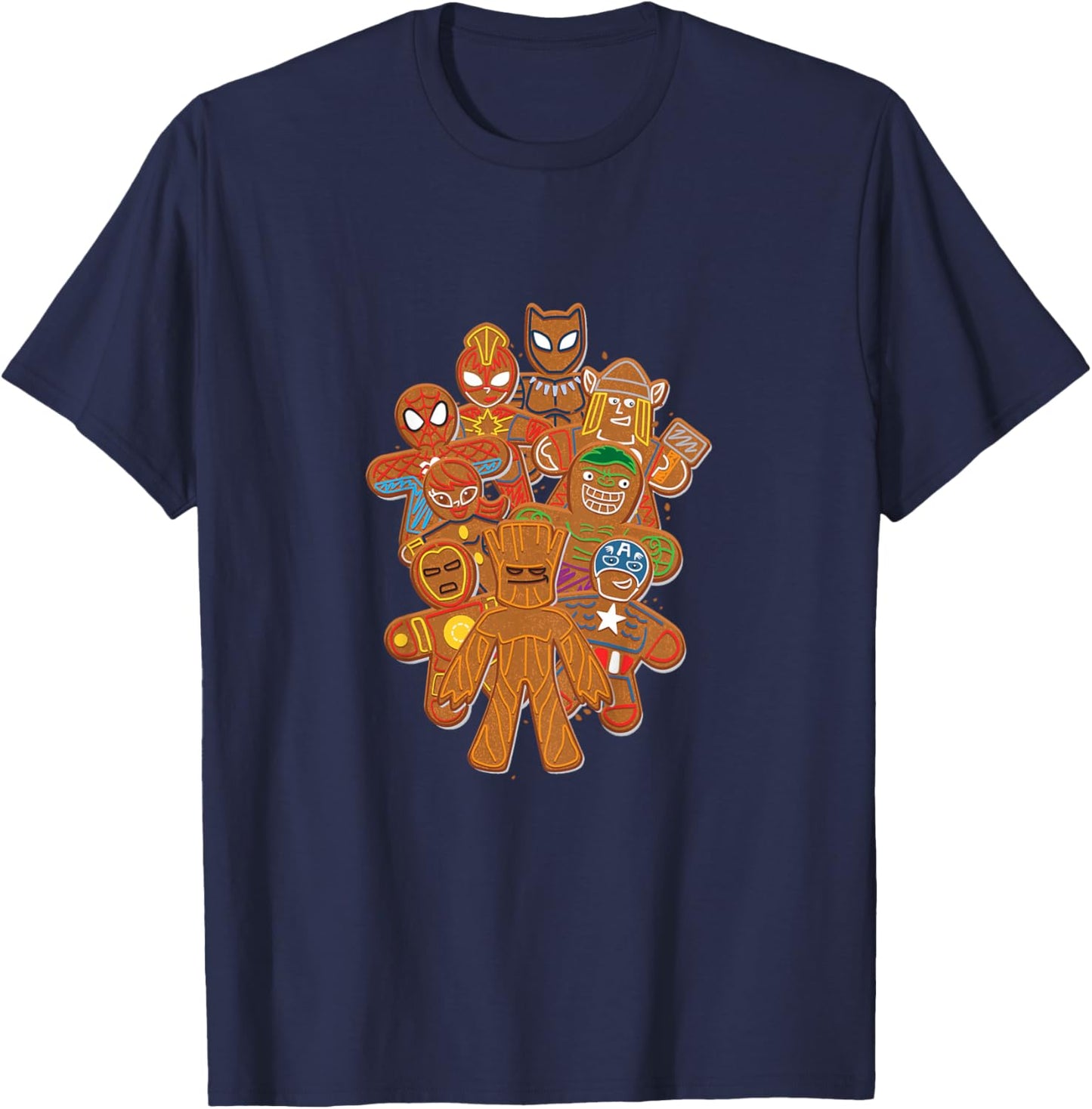 Kids Marvel Avengers Christmas Super Hero Gingerbread Cookies T-Shirt - T-Shirt | Navy