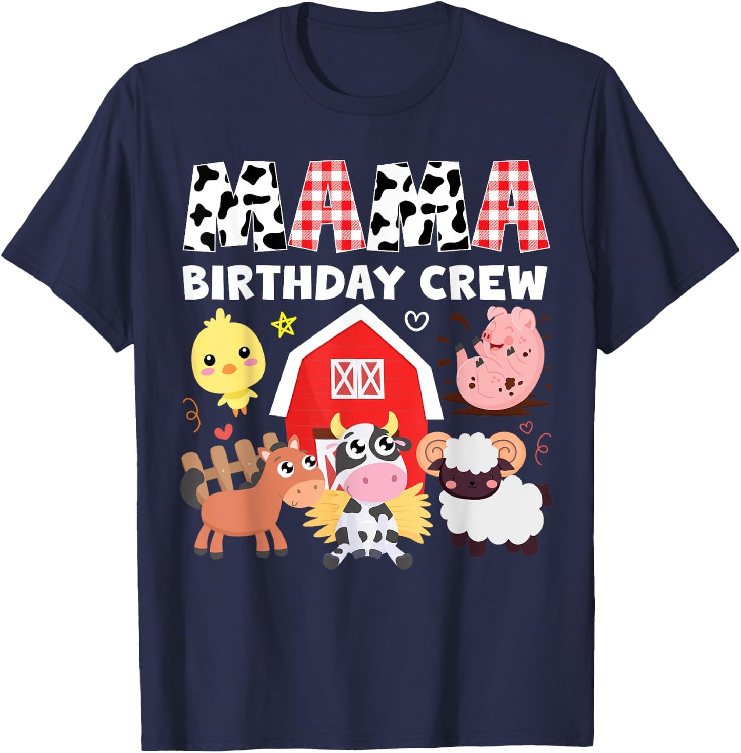 Cow Mama Birthday Crew Farm Theme Animals Birthday Party T-Shirt - T-Shirt | Navy