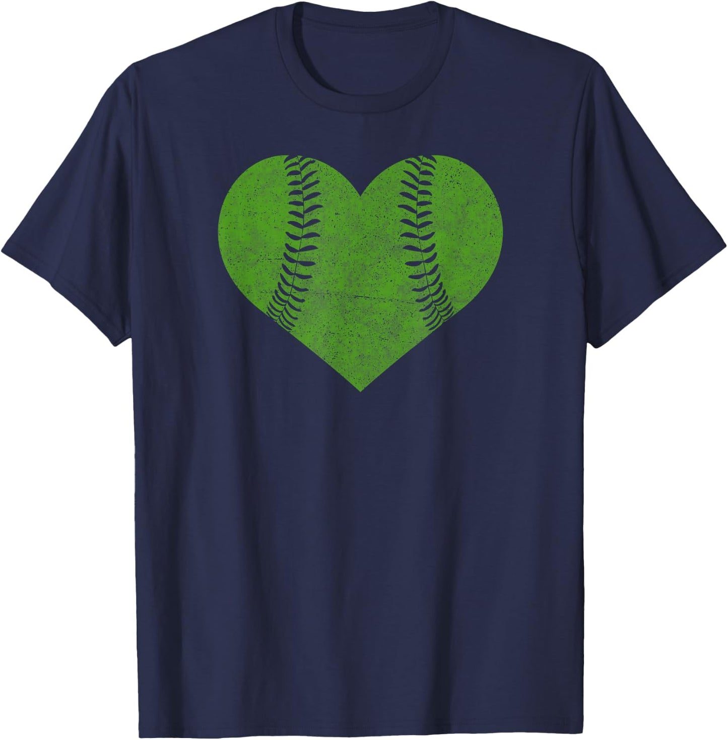 Baseball Heart Shirt Softball Mom Matching Team Gift Green T-Shirt - T-Shirt | Navy