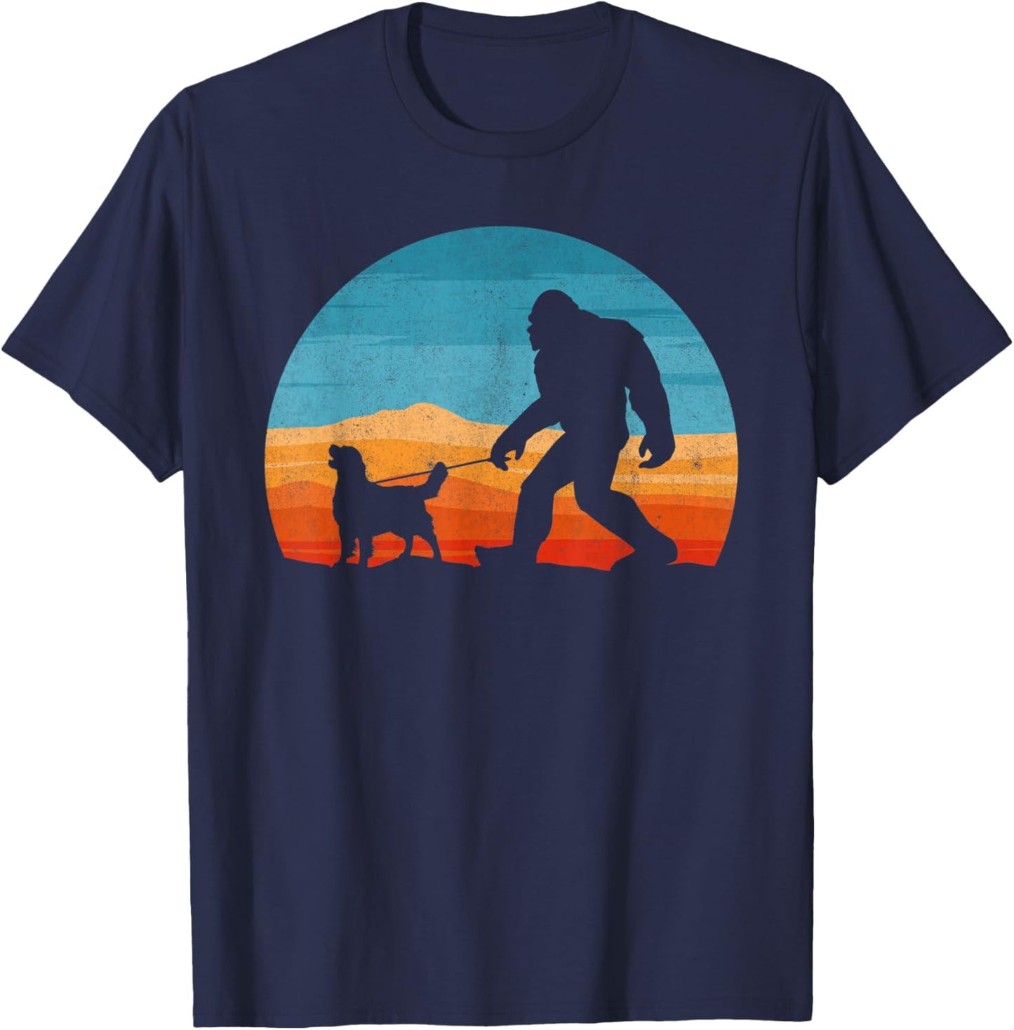 Bigfoot Walking Golden Retriever Dog Retro Sasquatch Women Kids T-Shirt - T-Shirt | Navy