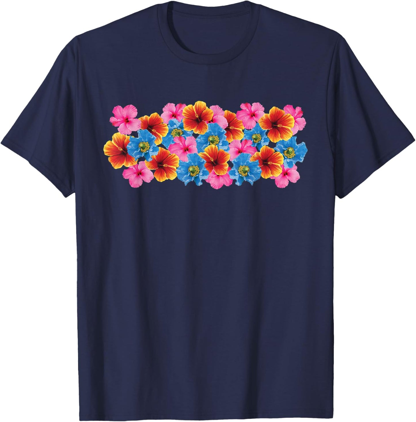 Hawaiian Hibiscus Flowers Vintage Tropical Hawaii Aloha Gift T-Shirt - T-Shirt | Navy