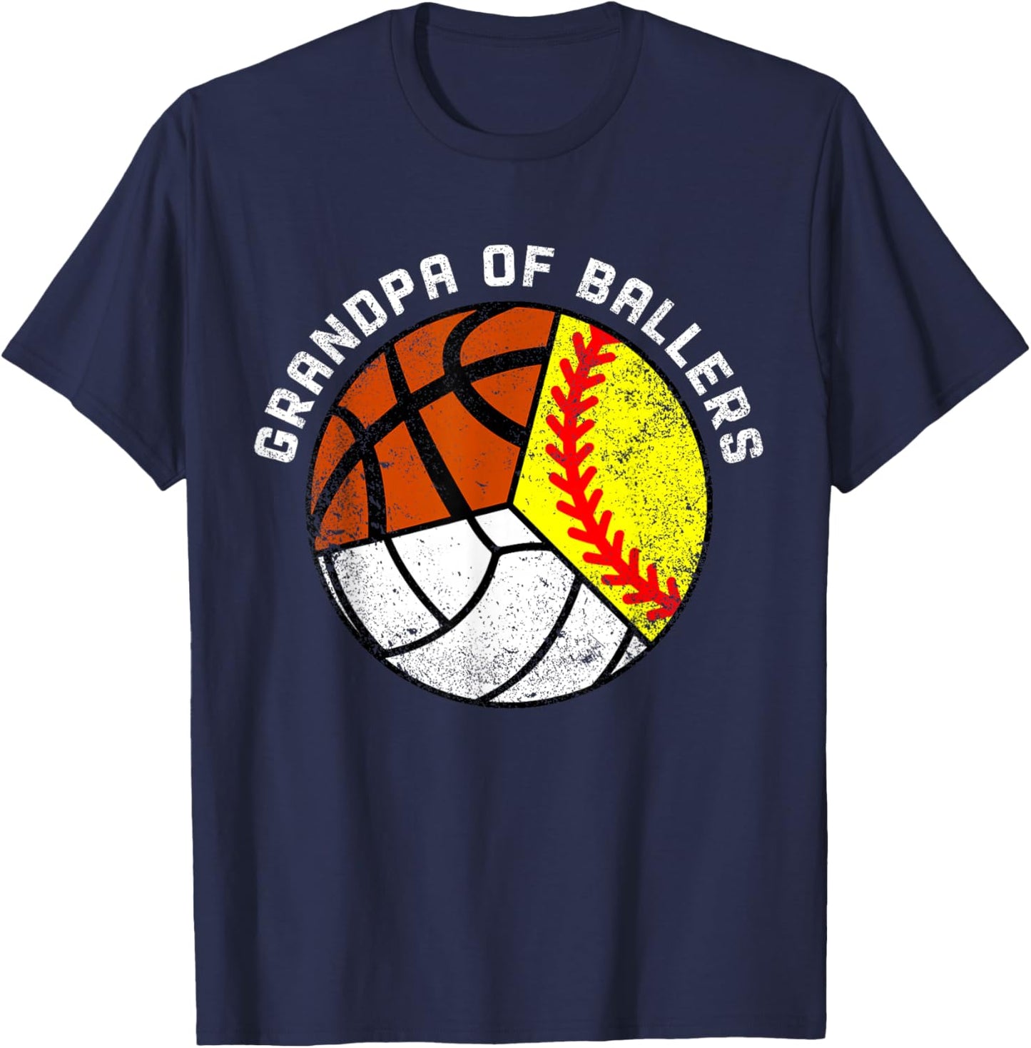 Grandpa Of Ballers Funny Softball Volleyball Basketball T-Shirt - T-Shirt | Navy