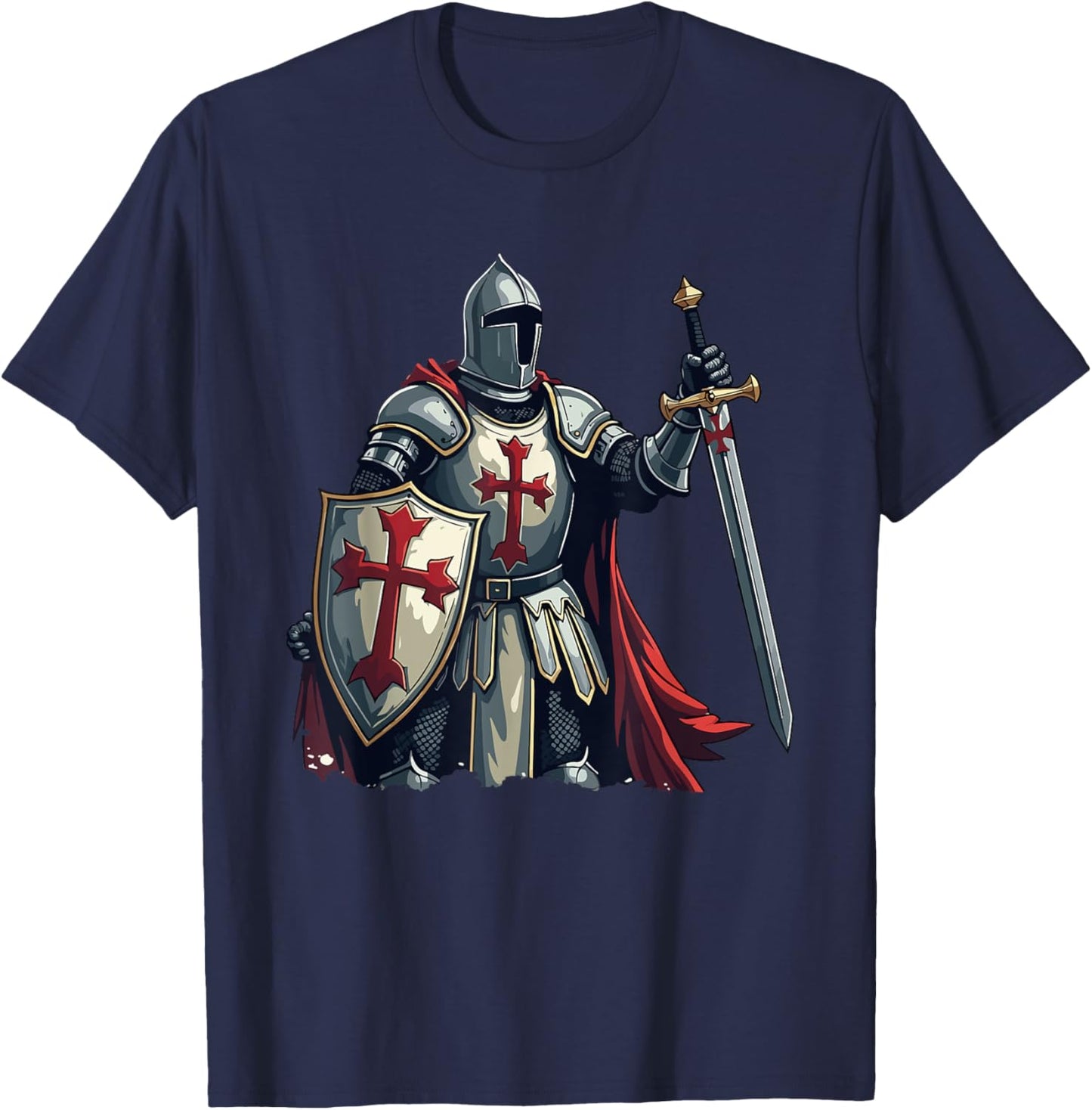 Templar Knight, Warrior & Crusader T-Shirt - T-Shirt | Navy