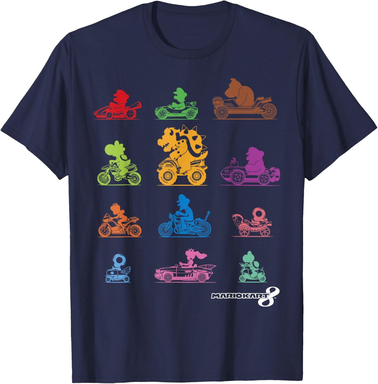 Mario Kart Colorful Character Profile Silhouettes Small T-Shirt - T-Shirt | Navy